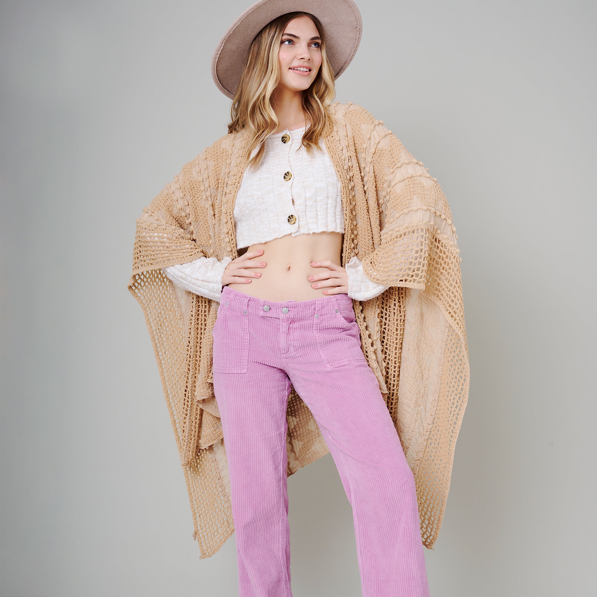 Pom Pom Textured Poncho