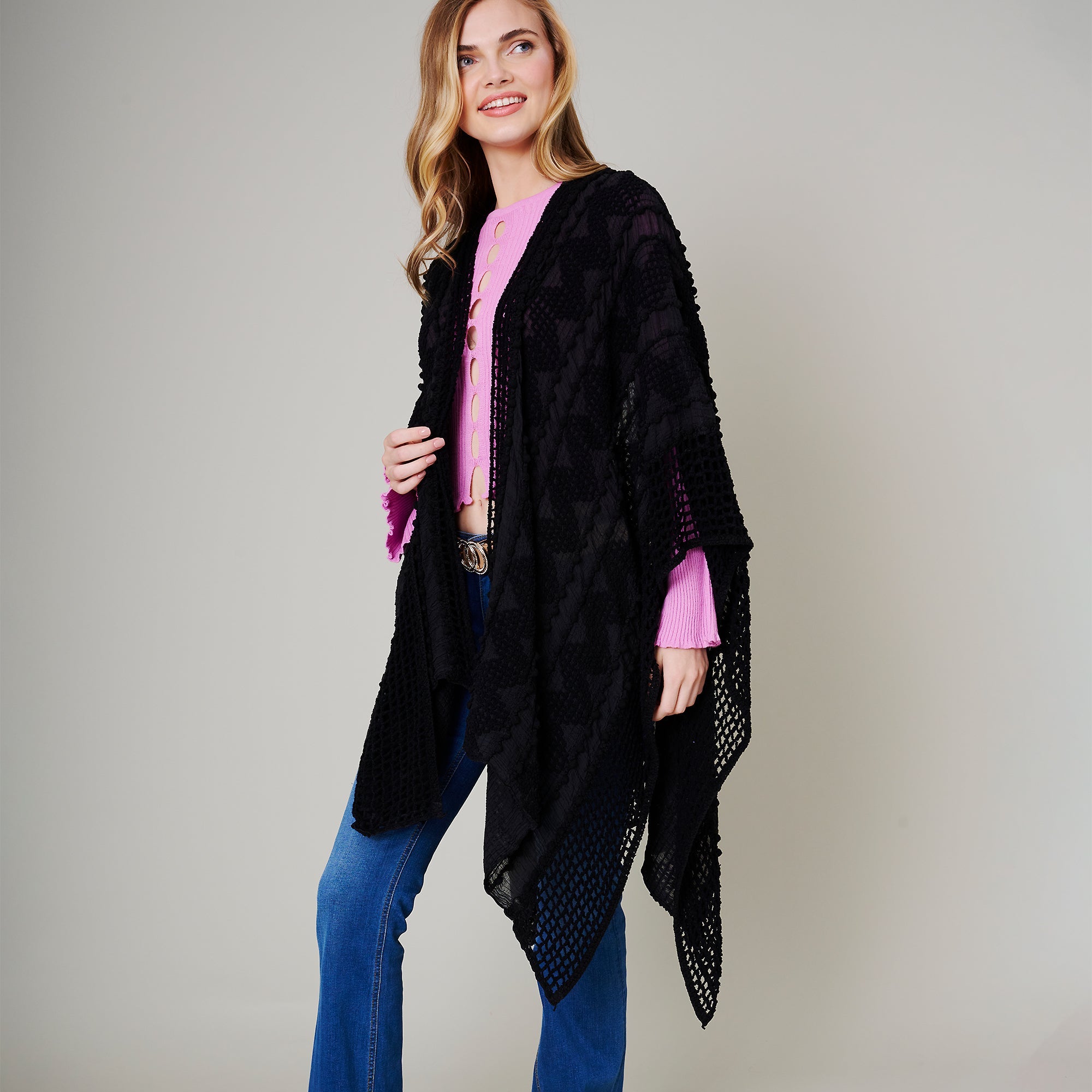 Pom Pom Textured Poncho