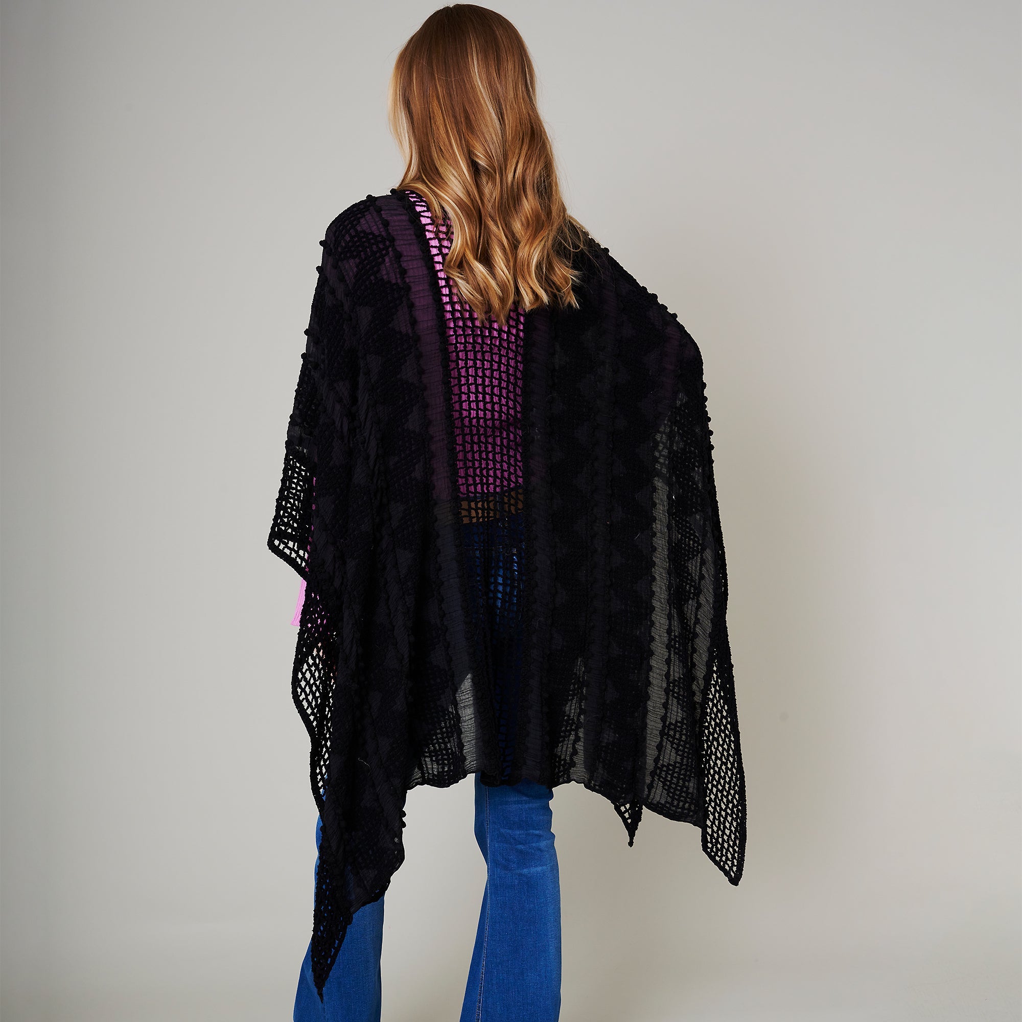 Pom Pom Textured Poncho
