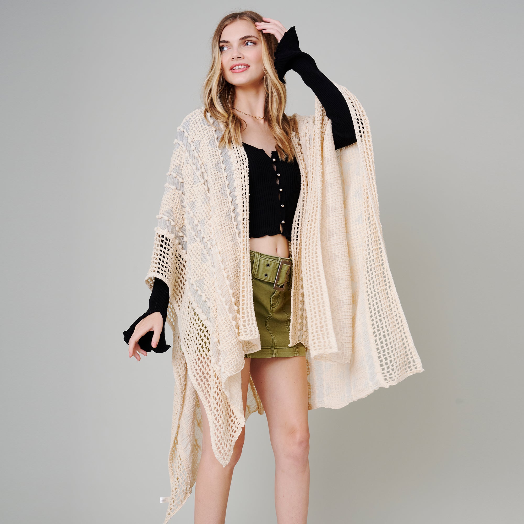 Pom Pom Textured Poncho