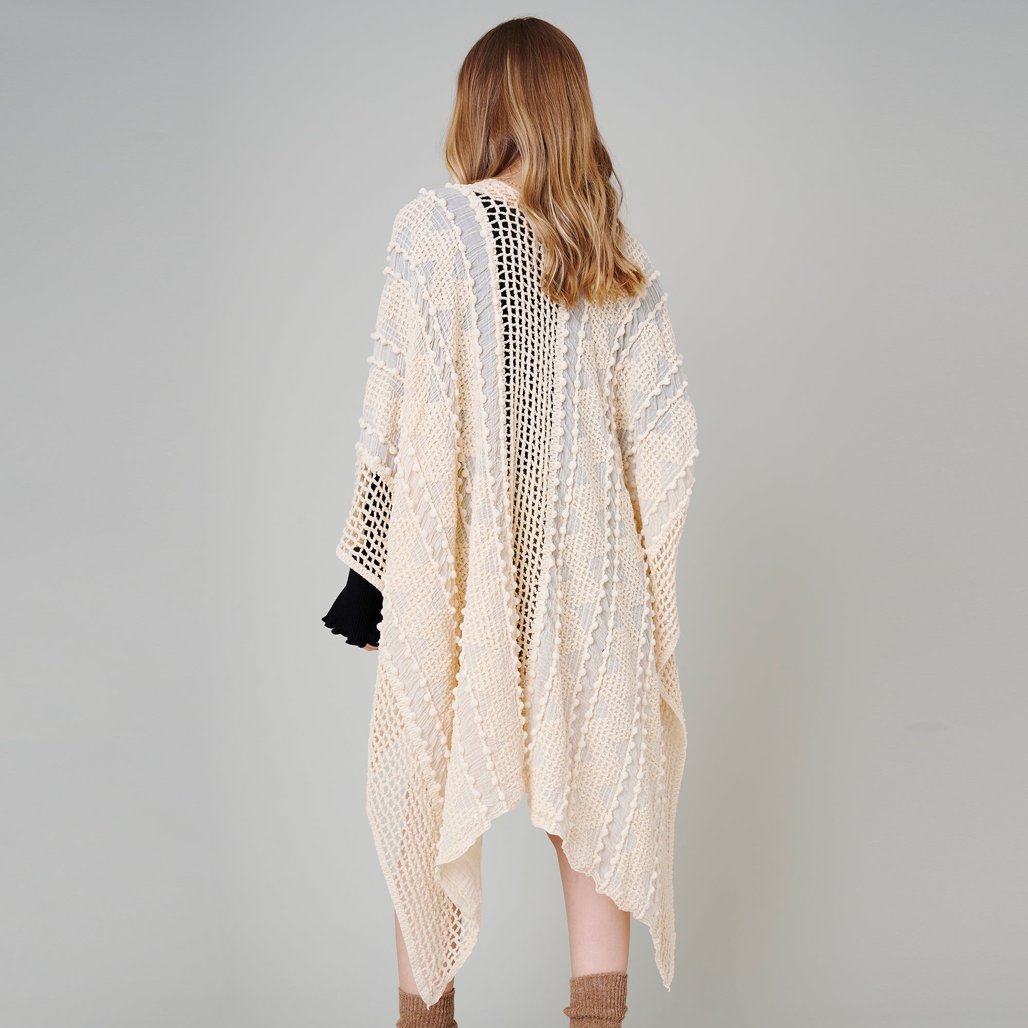 Pom Pom Textured Poncho