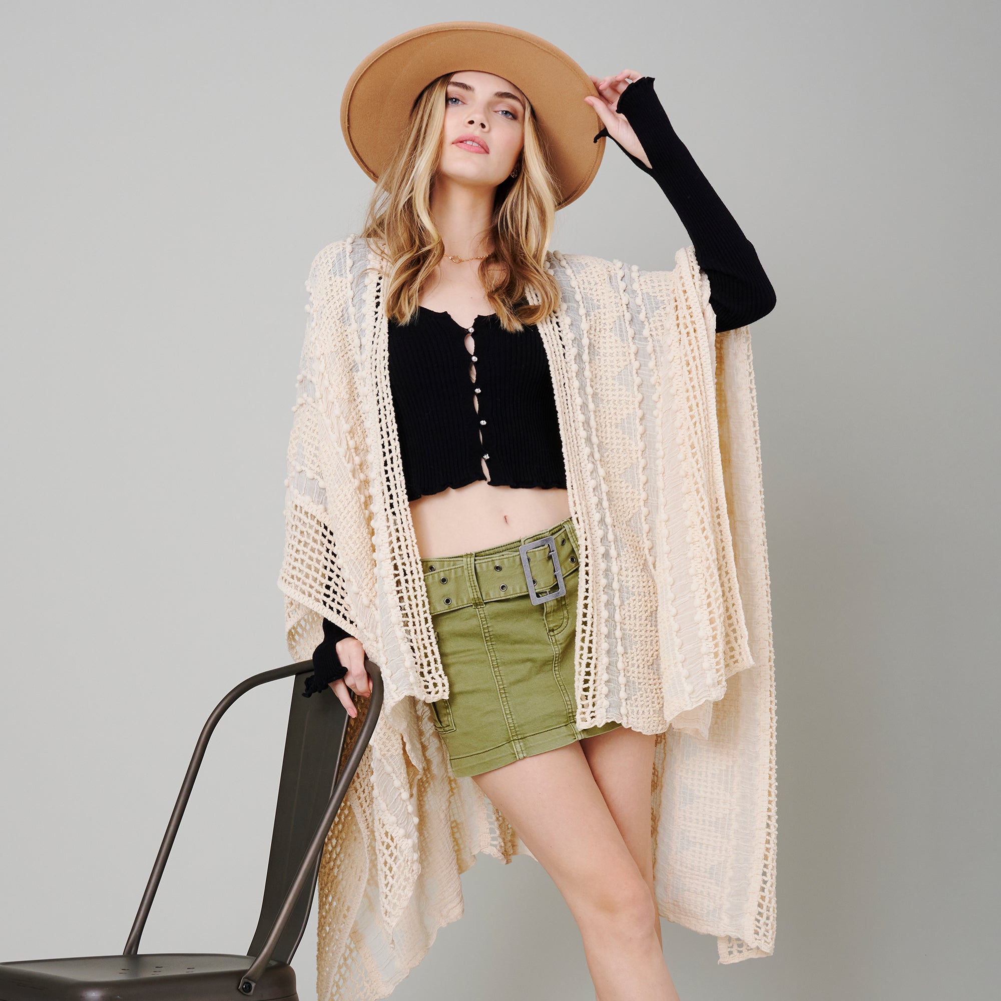 Pom Pom Textured Poncho
