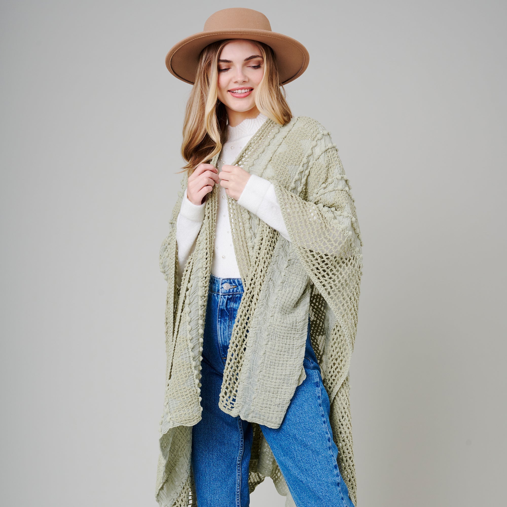 Pom Pom Textured Poncho