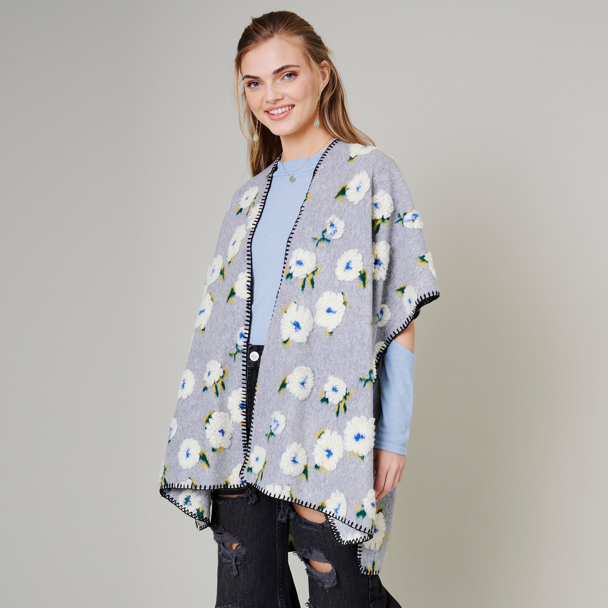 Floral Print Poncho