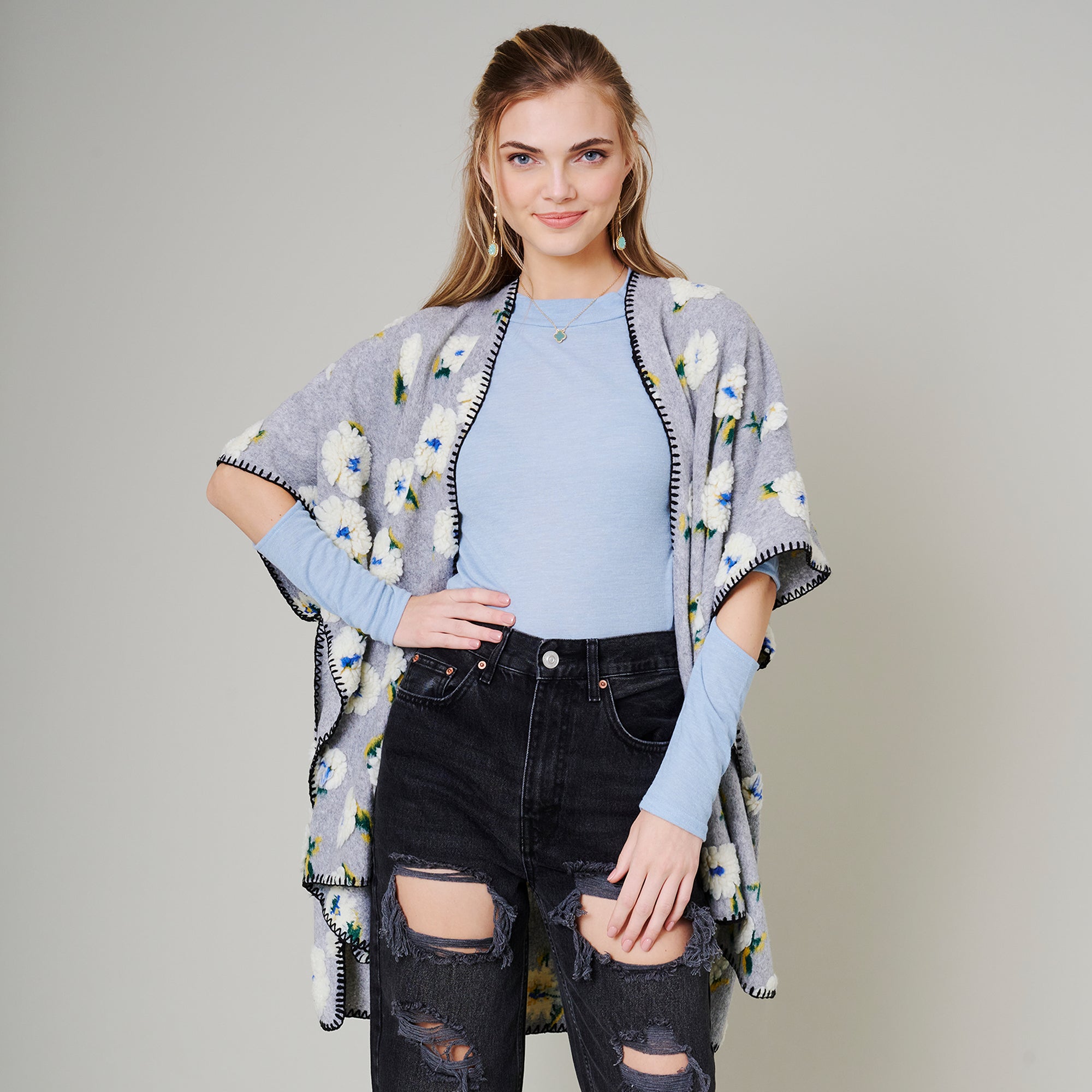 Floral Print Poncho
