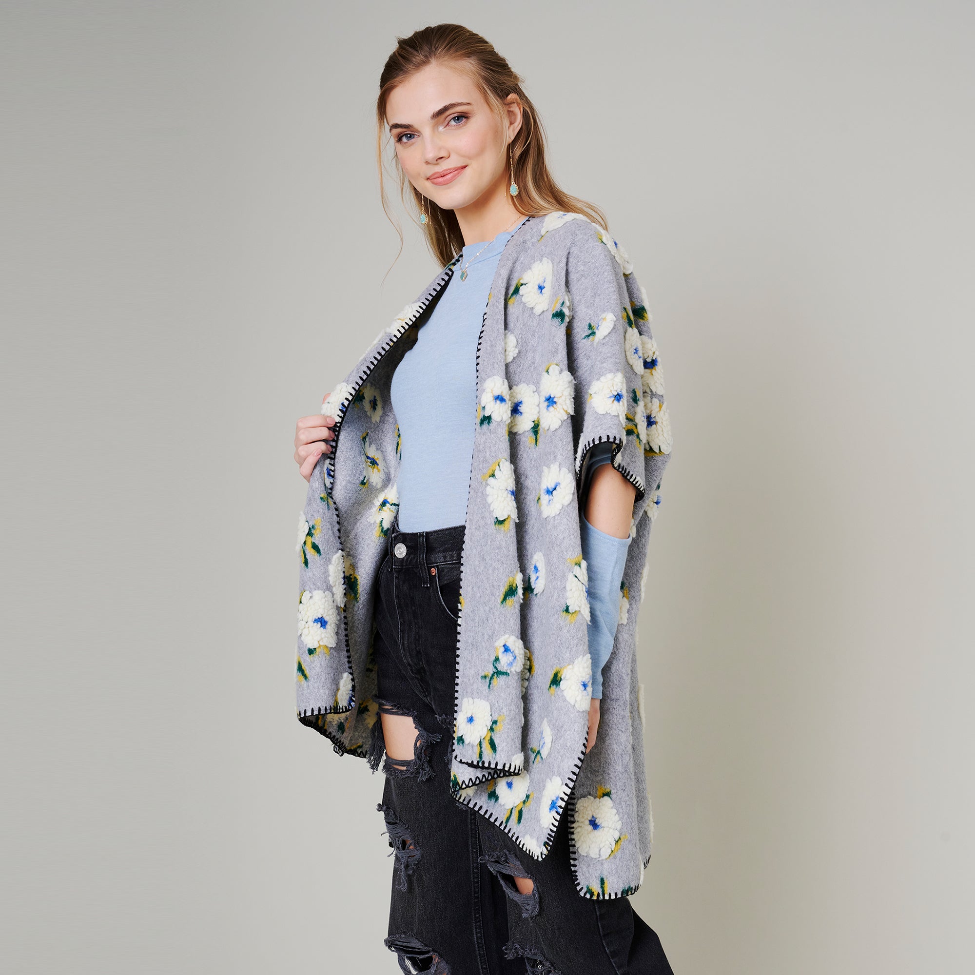 Floral Print Poncho