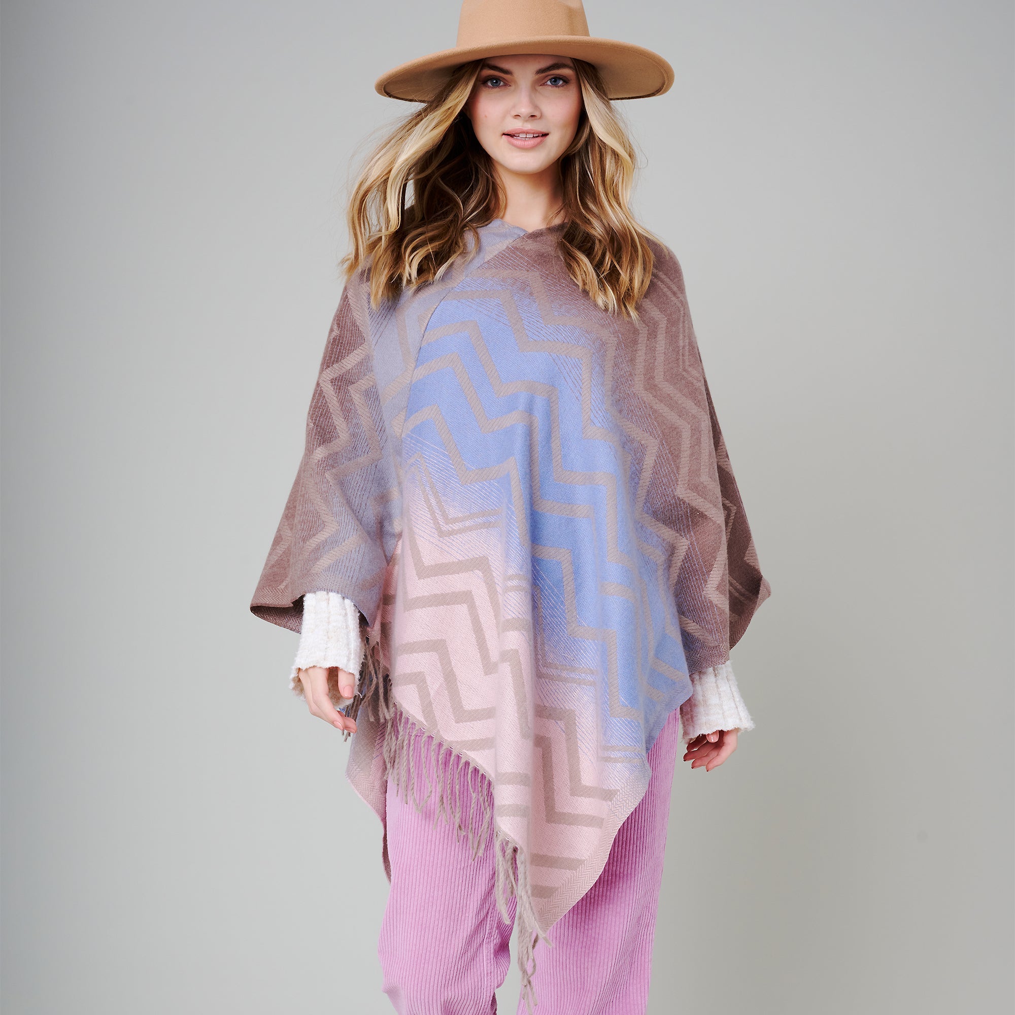 Gradient Aztec Print Poncho