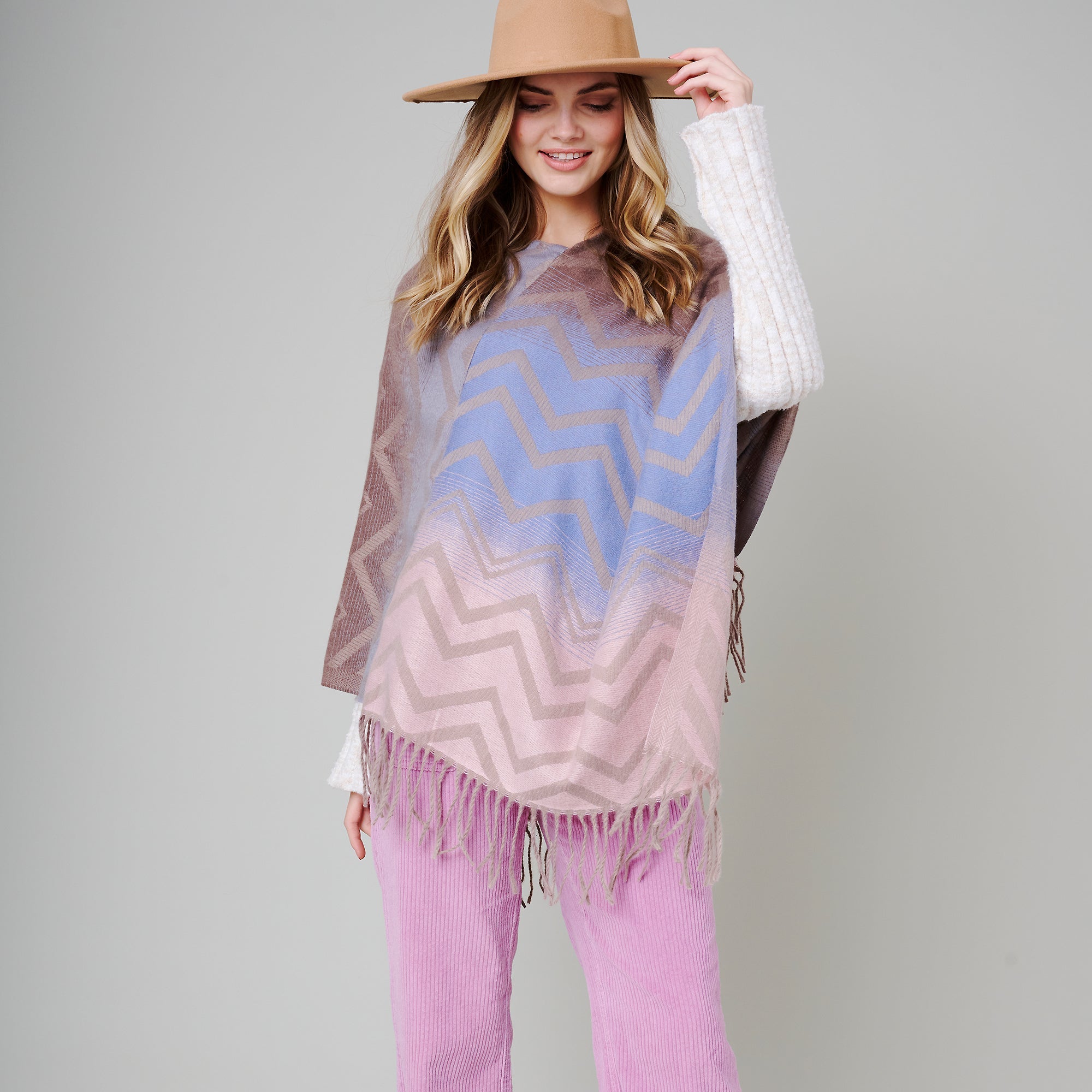 Gradient Aztec Print Poncho