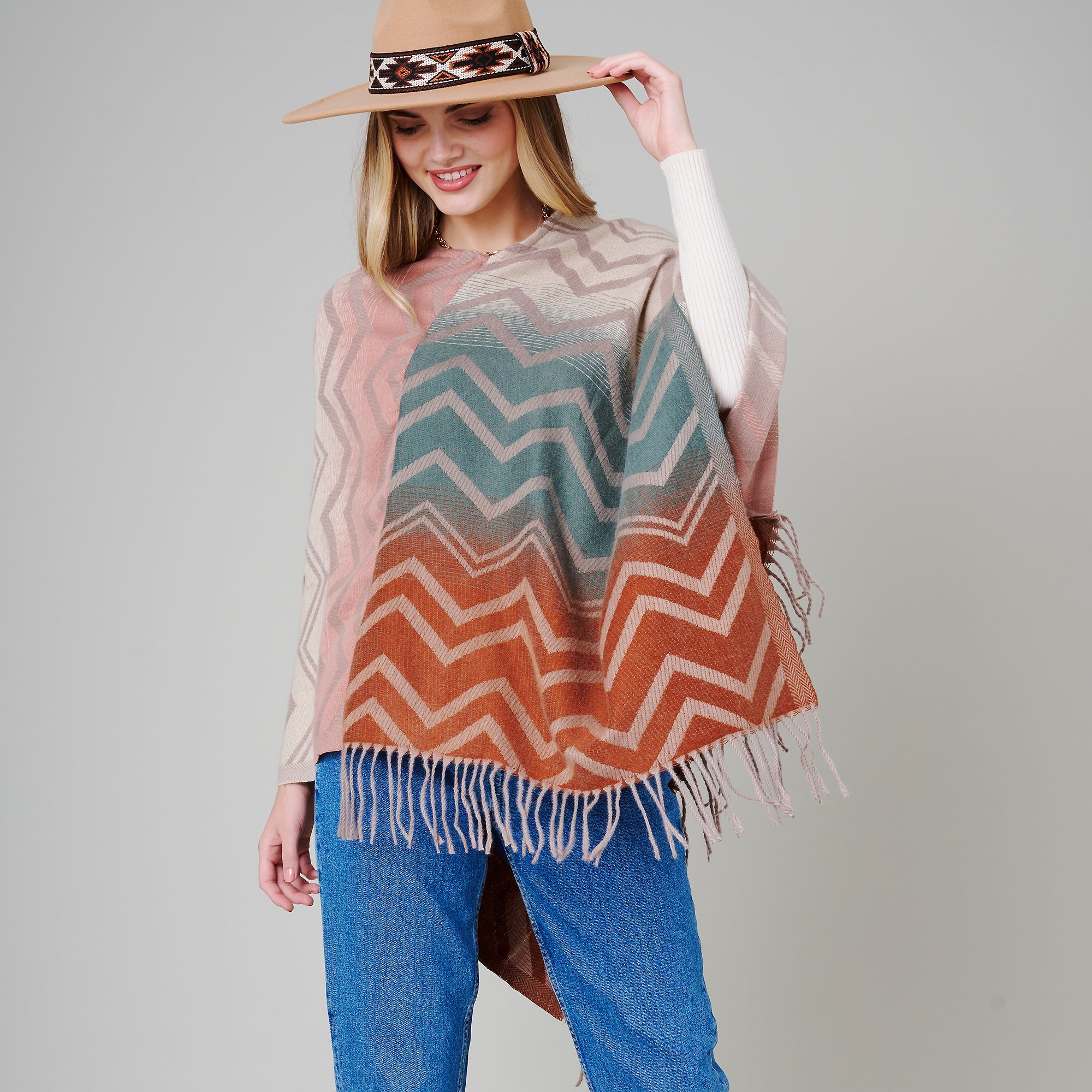 Gradient Aztec Print Poncho