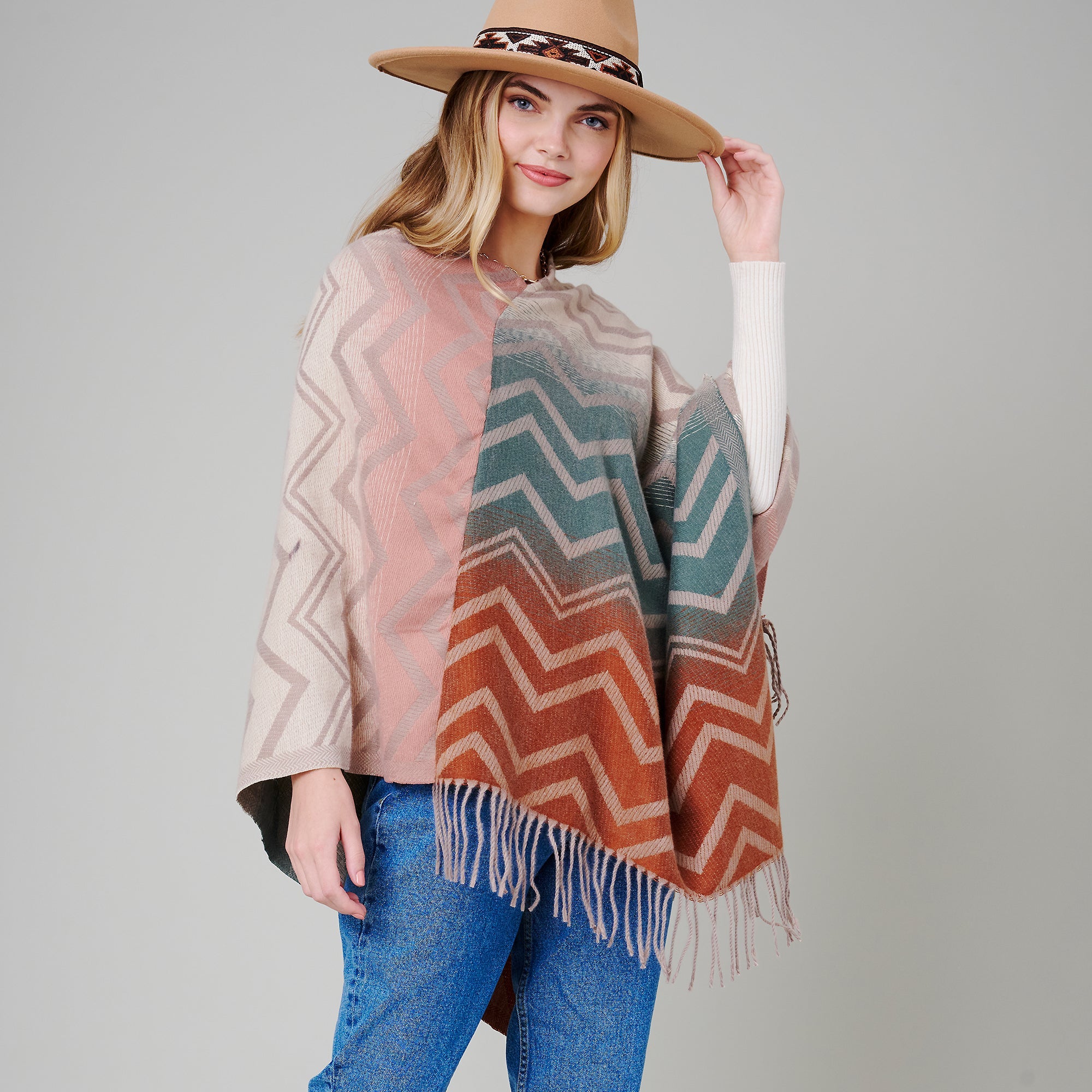 Gradient Aztec Print Poncho
