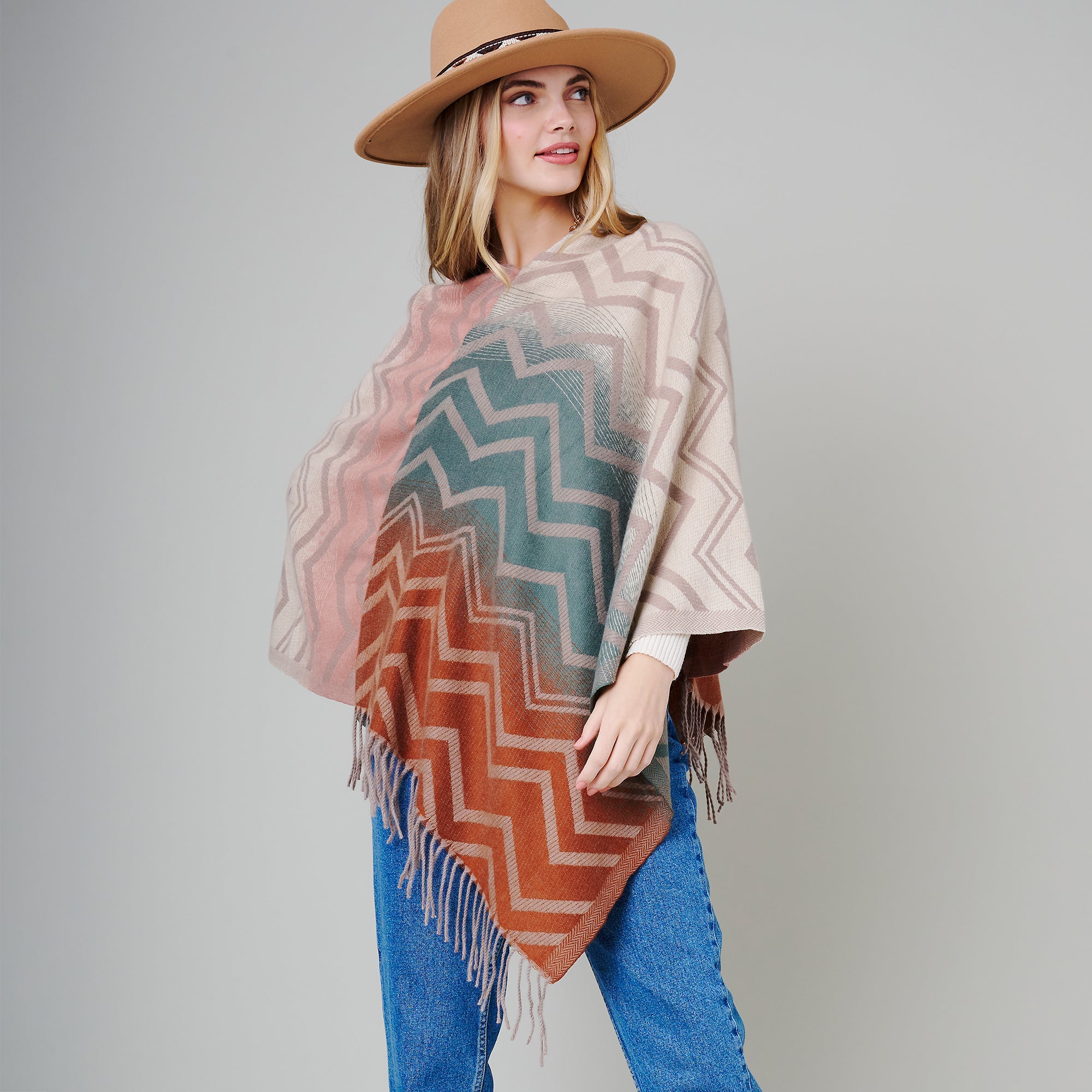 Gradient Aztec Print Poncho
