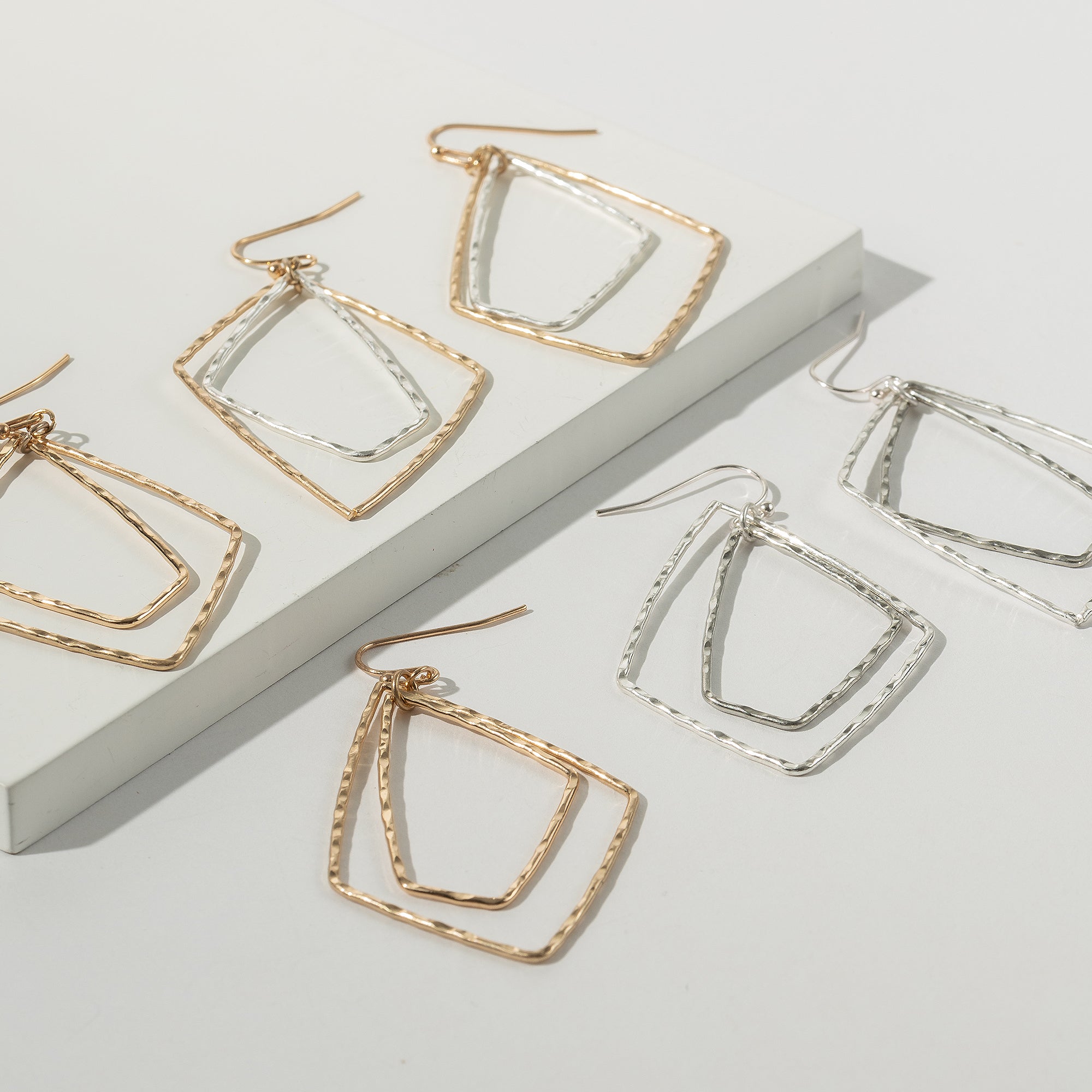 Geometric Layered Metal Dangling Earrings