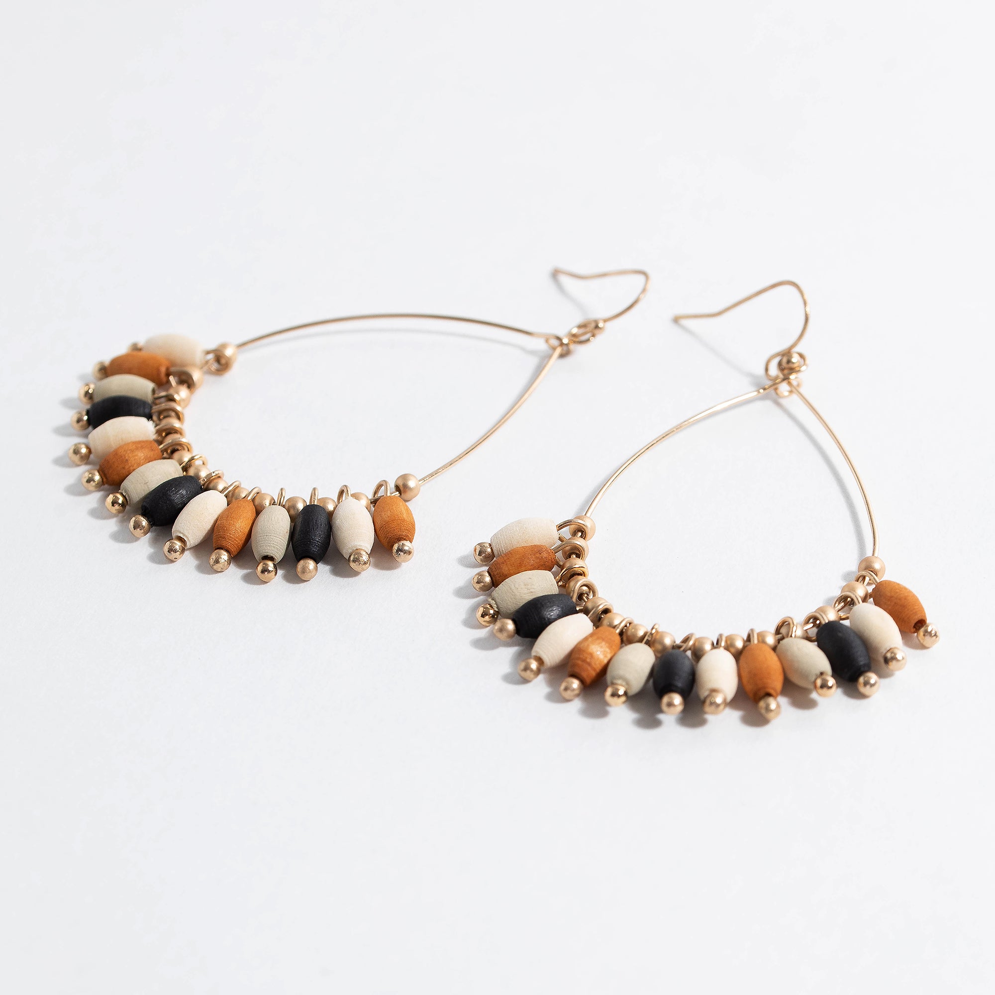 Oval Wood Bead Dangling Earrings
