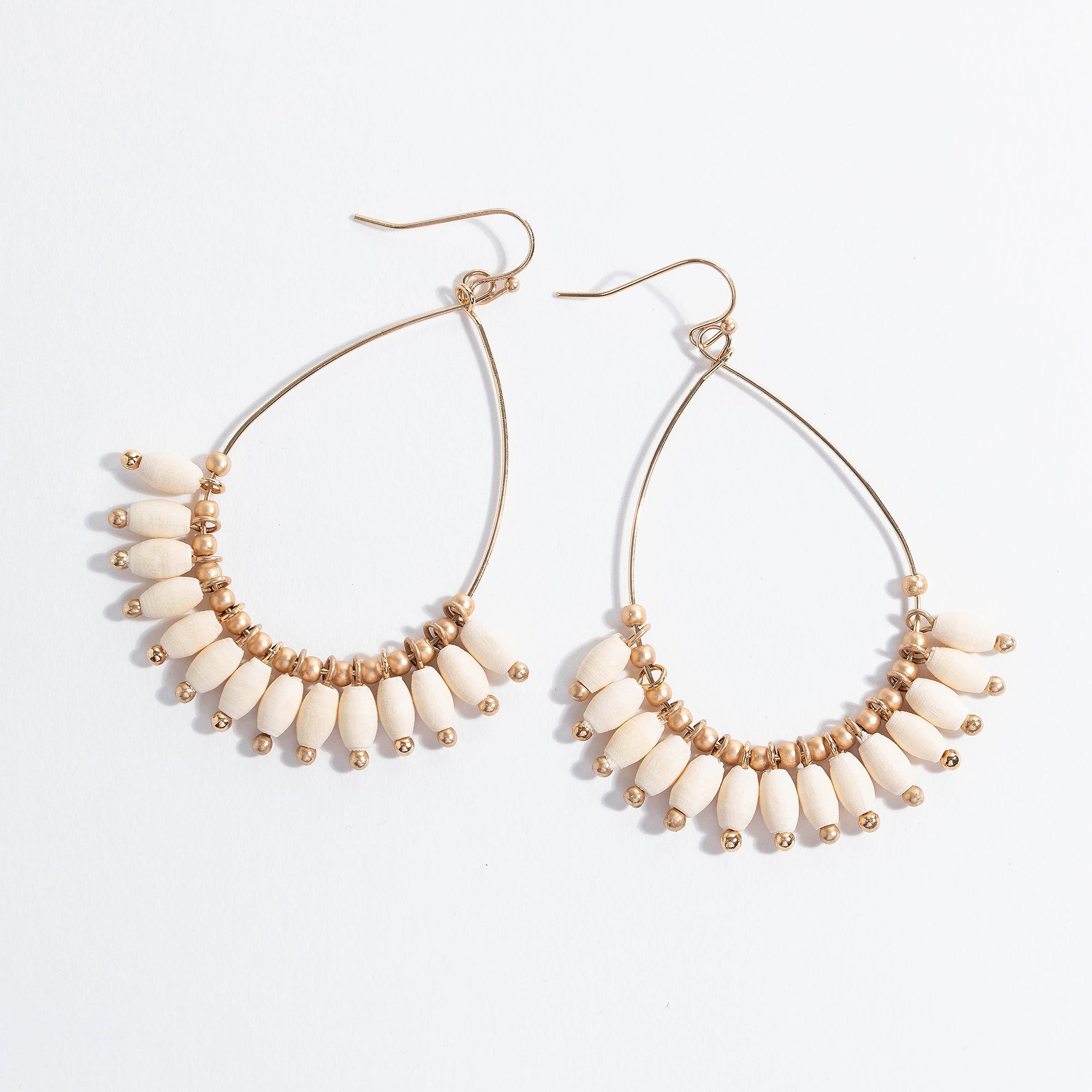 Oval Wood Bead Dangling Earrings