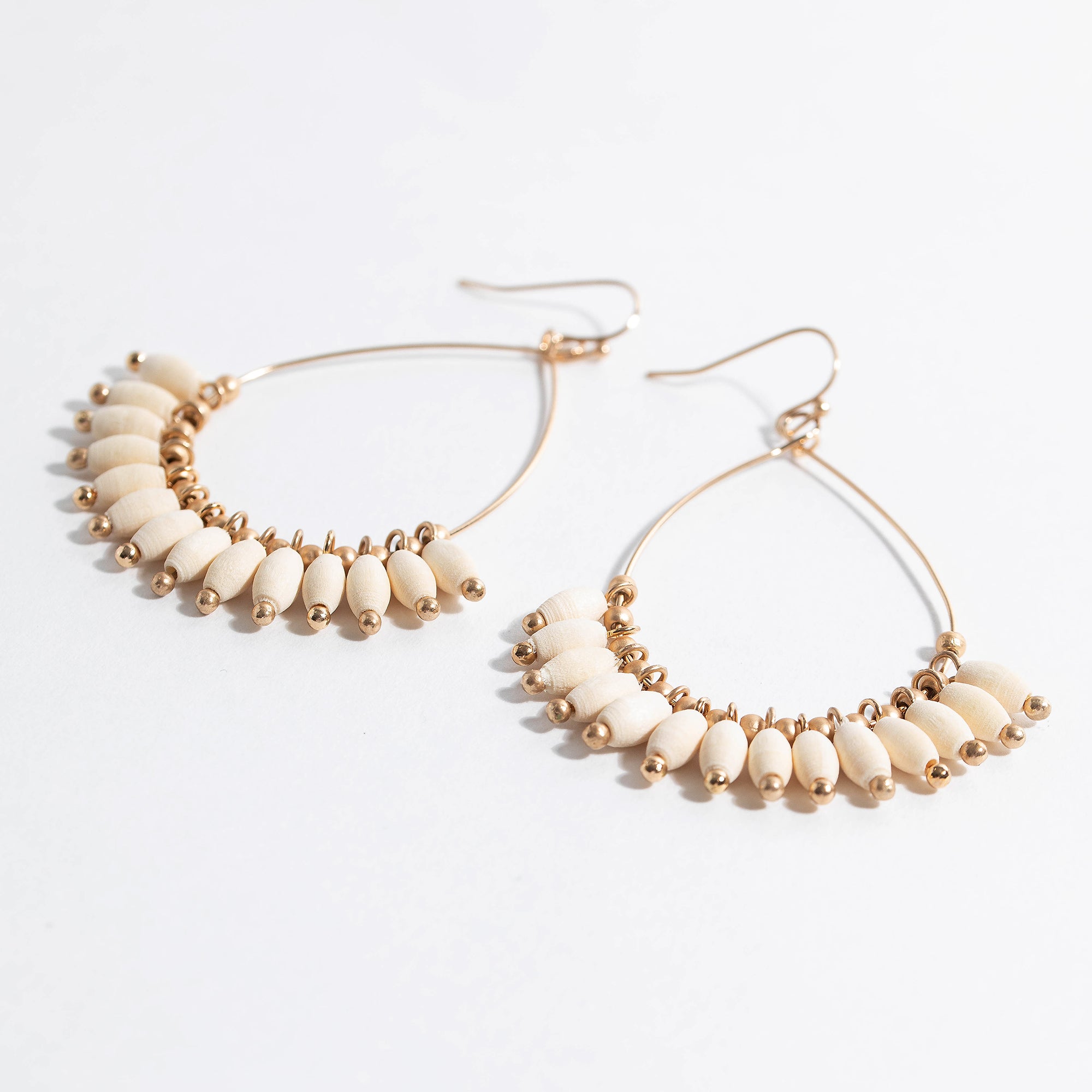 Oval Wood Bead Dangling Earrings