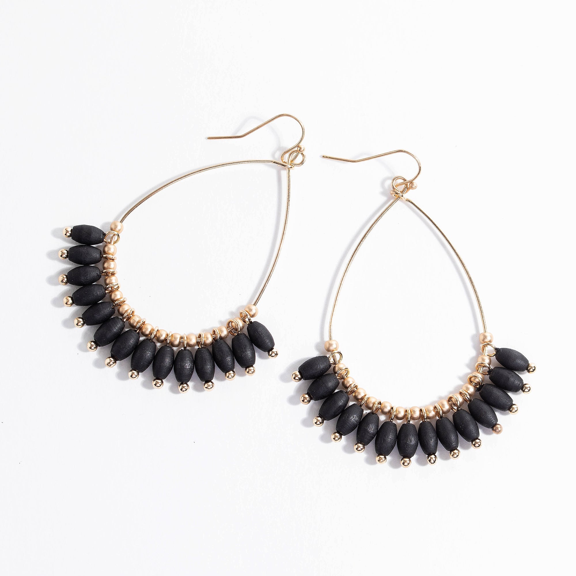 Oval Wood Bead Dangling Earrings