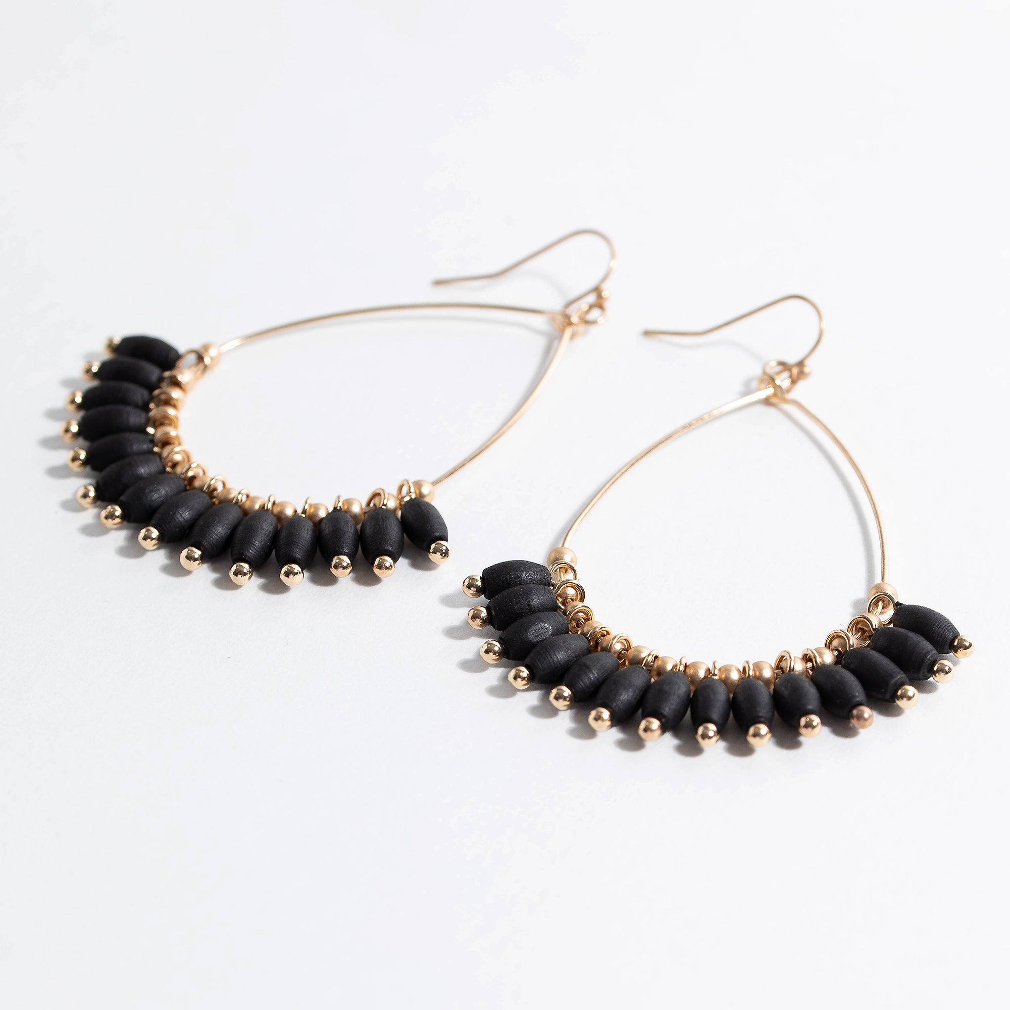 Oval Wood Bead Dangling Earrings