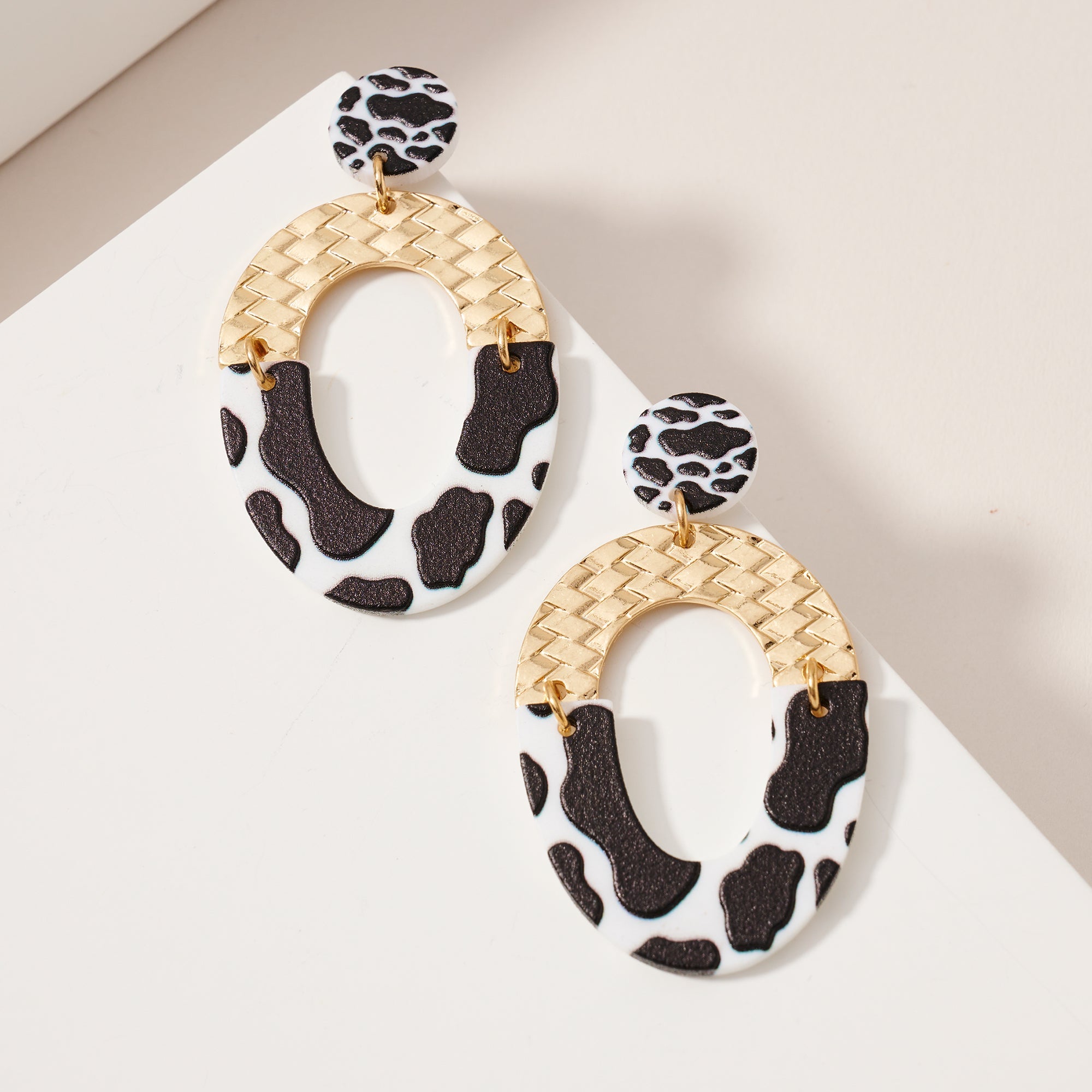 Oval Two Tone Dangling Earrings