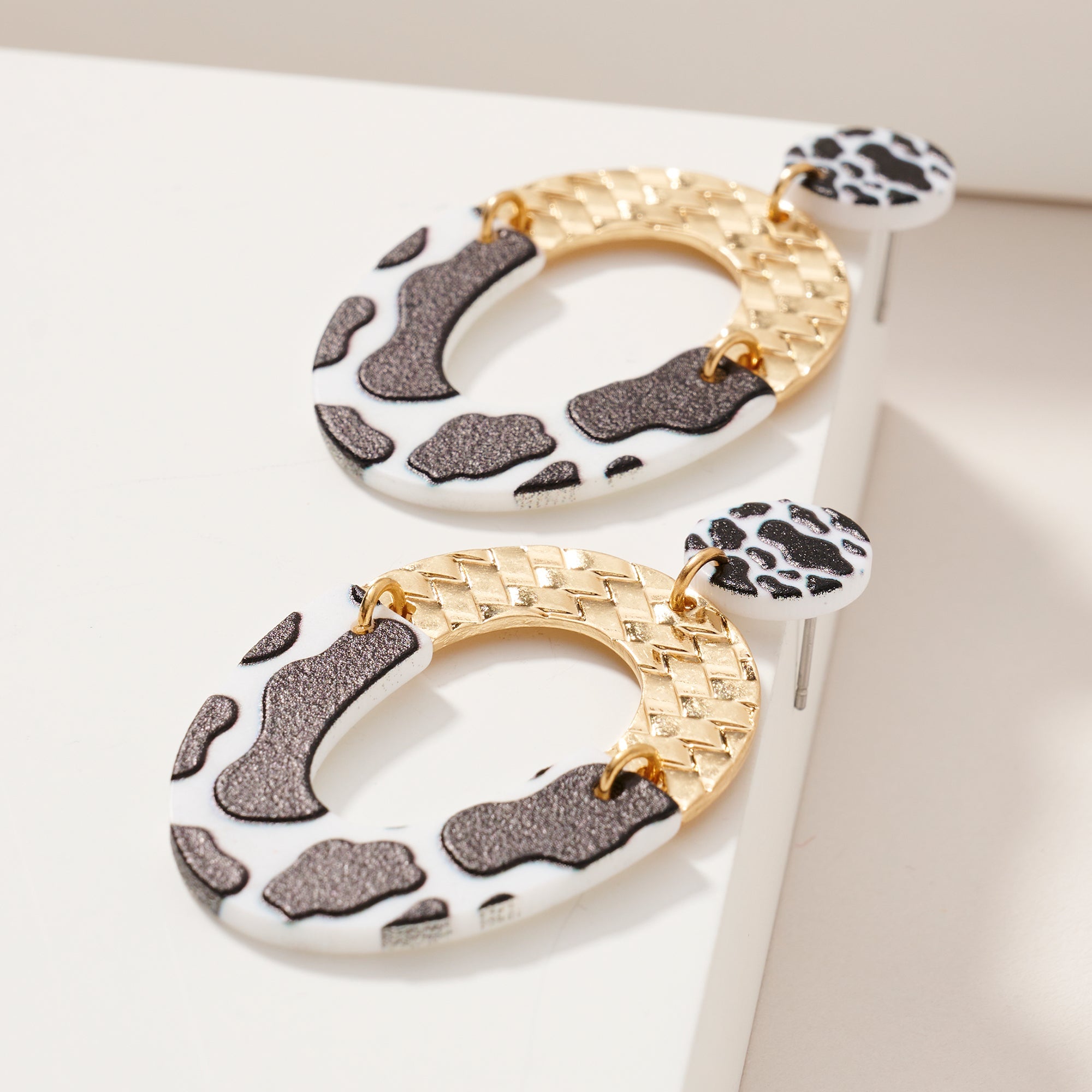 Oval Two Tone Dangling Earrings