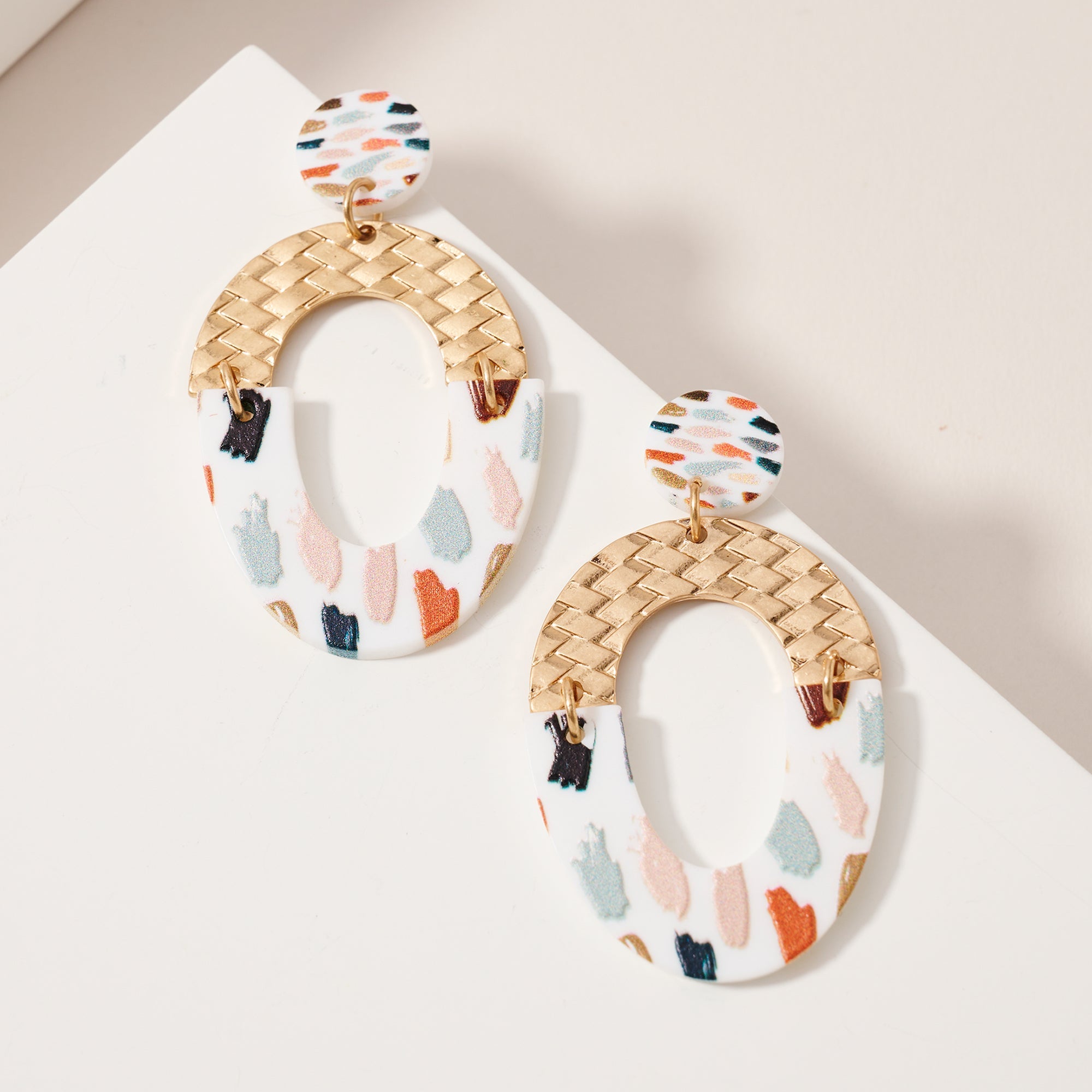 Oval Two Tone Dangling Earrings