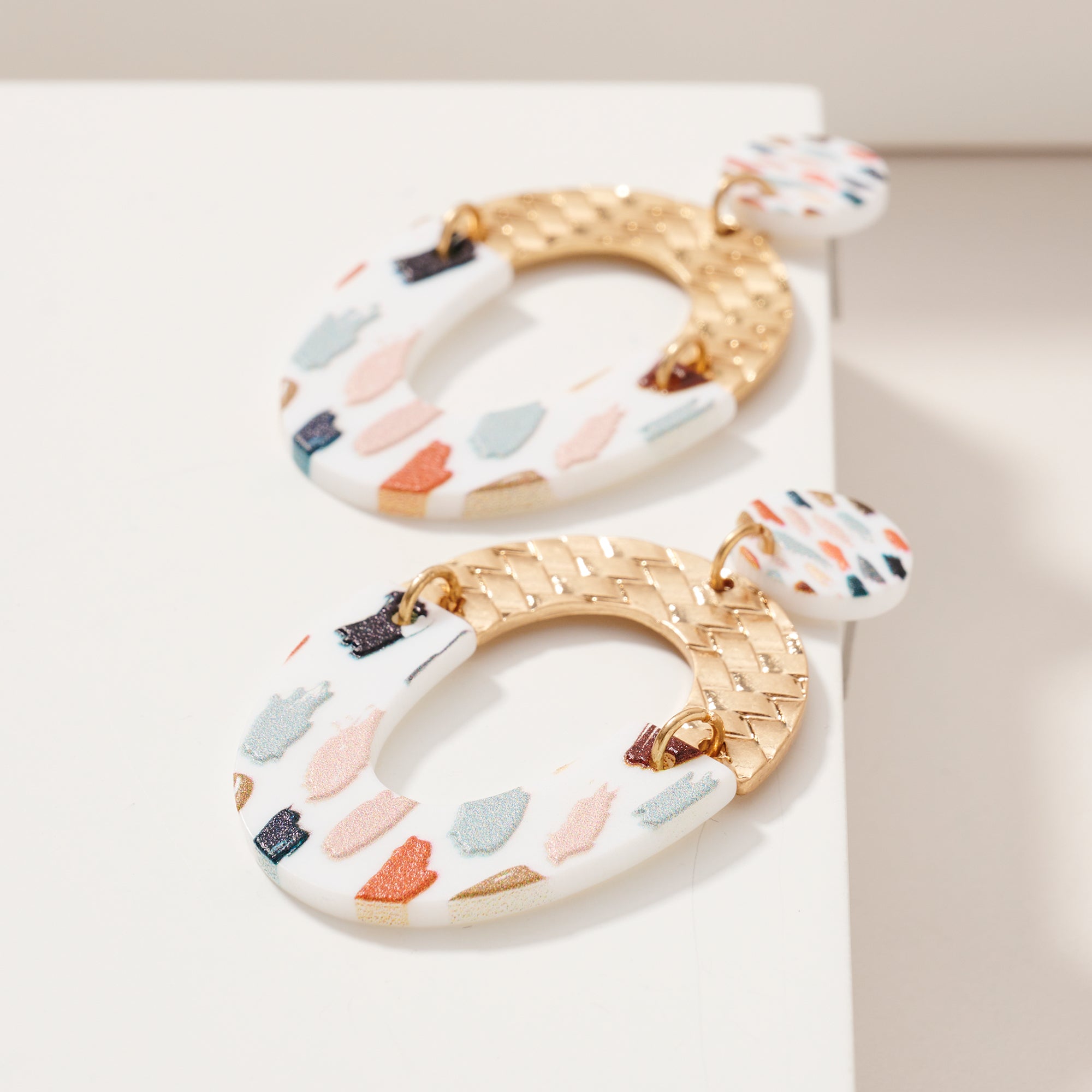 Oval Two Tone Dangling Earrings