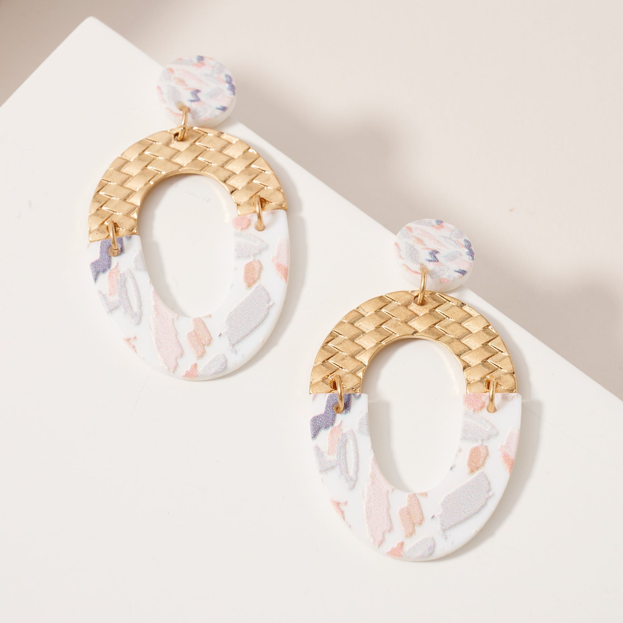 Oval Two Tone Dangling Earrings