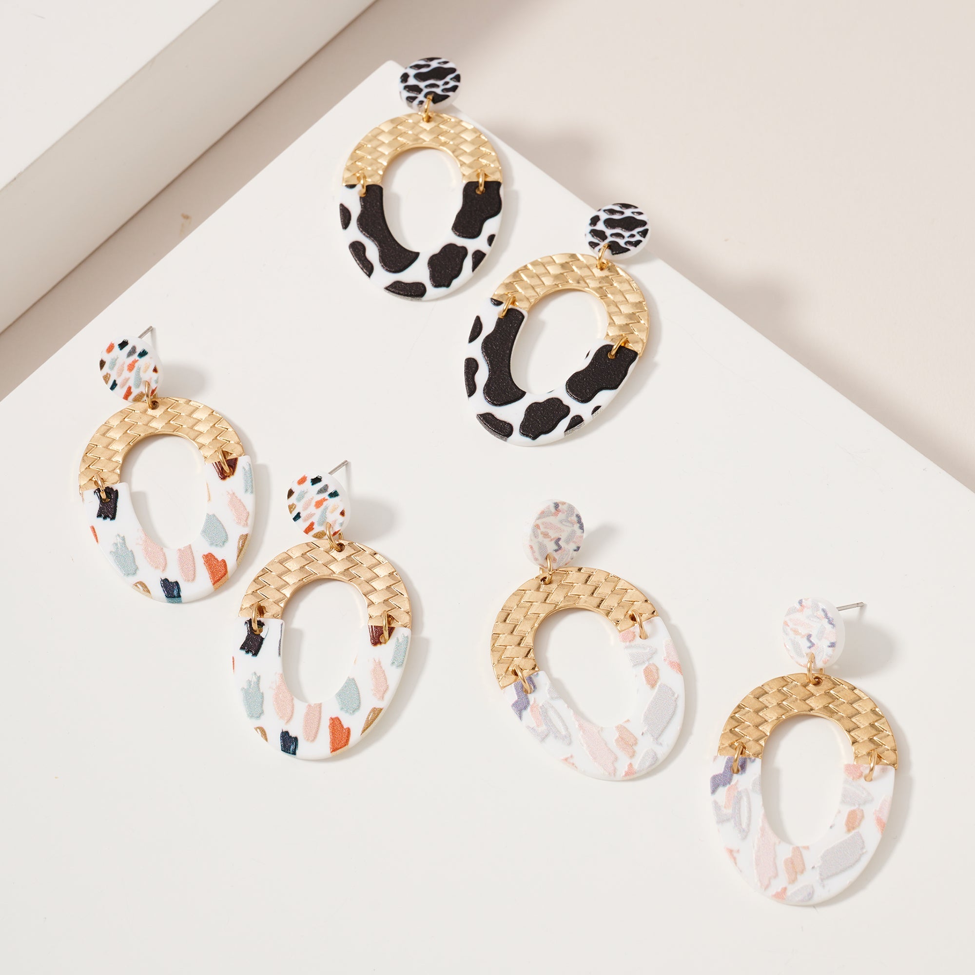 Oval Two Tone Dangling Earrings