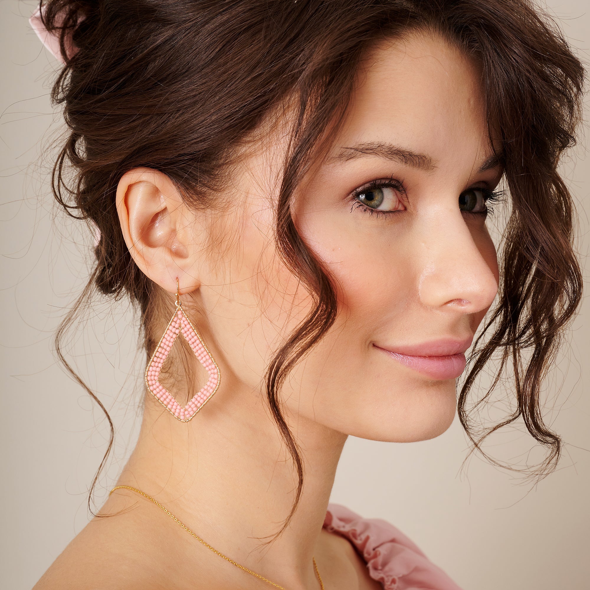 Rhombus Beaded Dangle Earrings