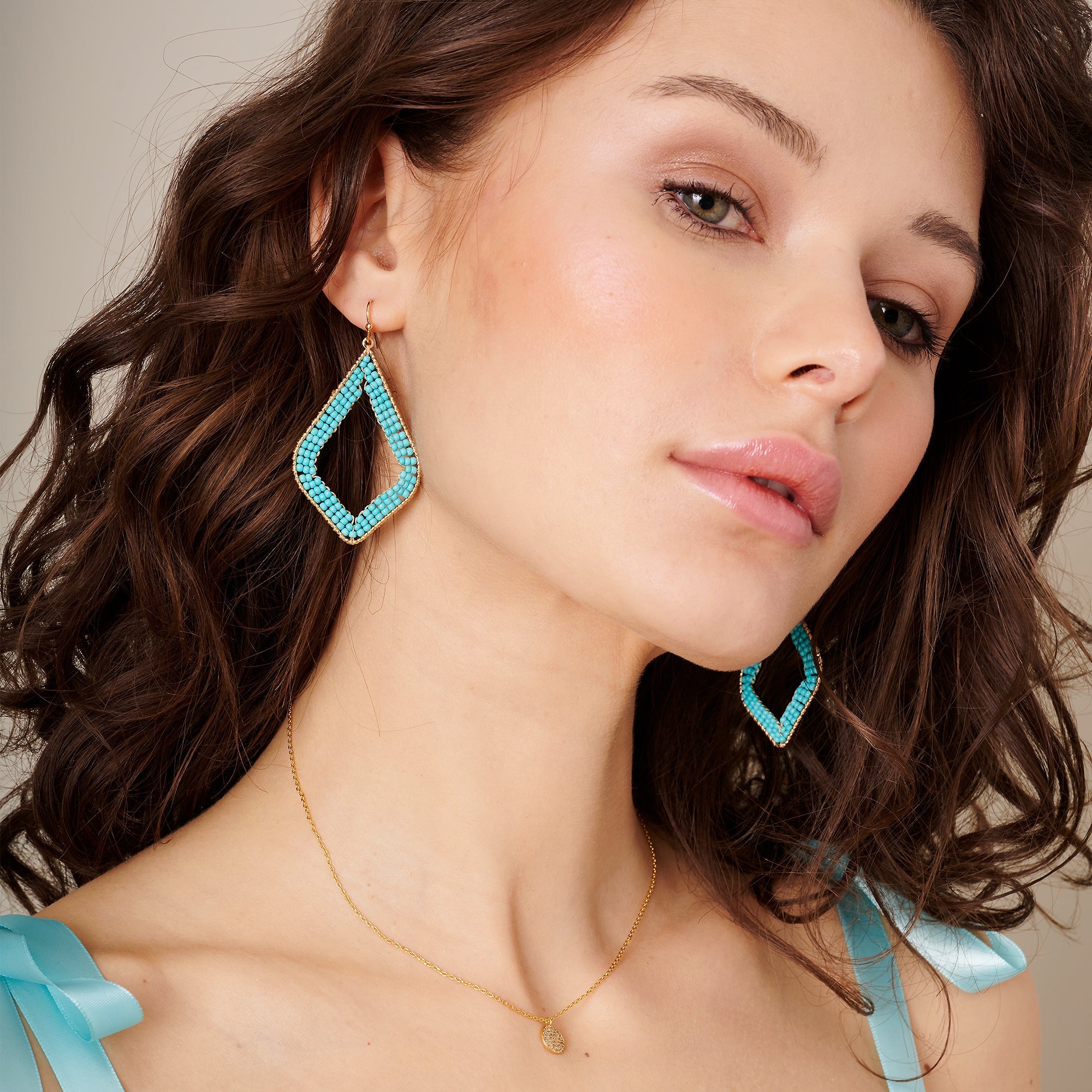 Rhombus Beaded Dangle Earrings