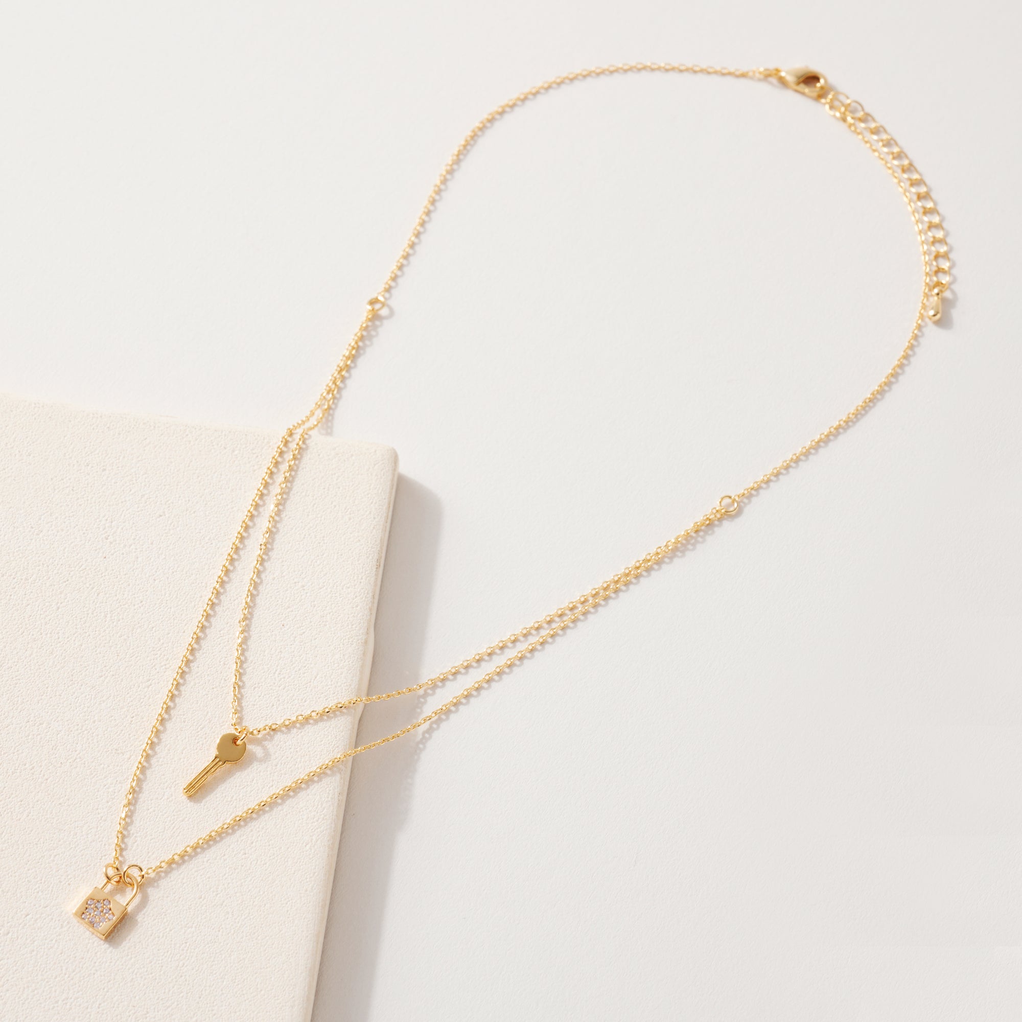 Layered Lock Charm Necklace
