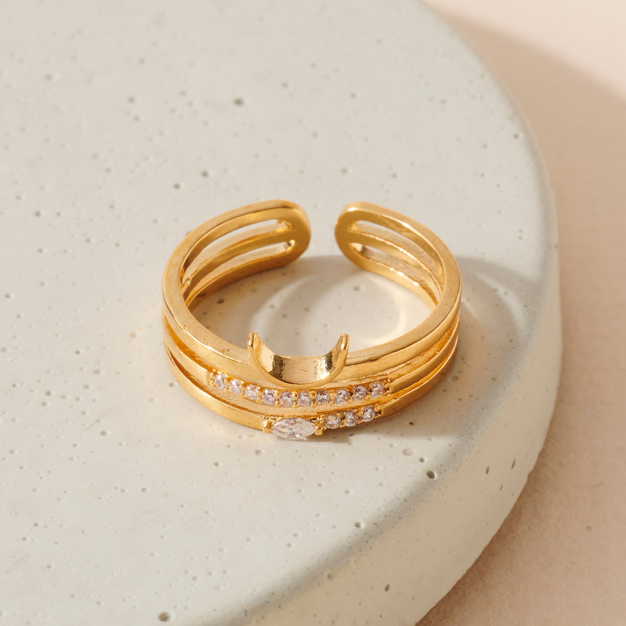 CZ Moon Layered Ring