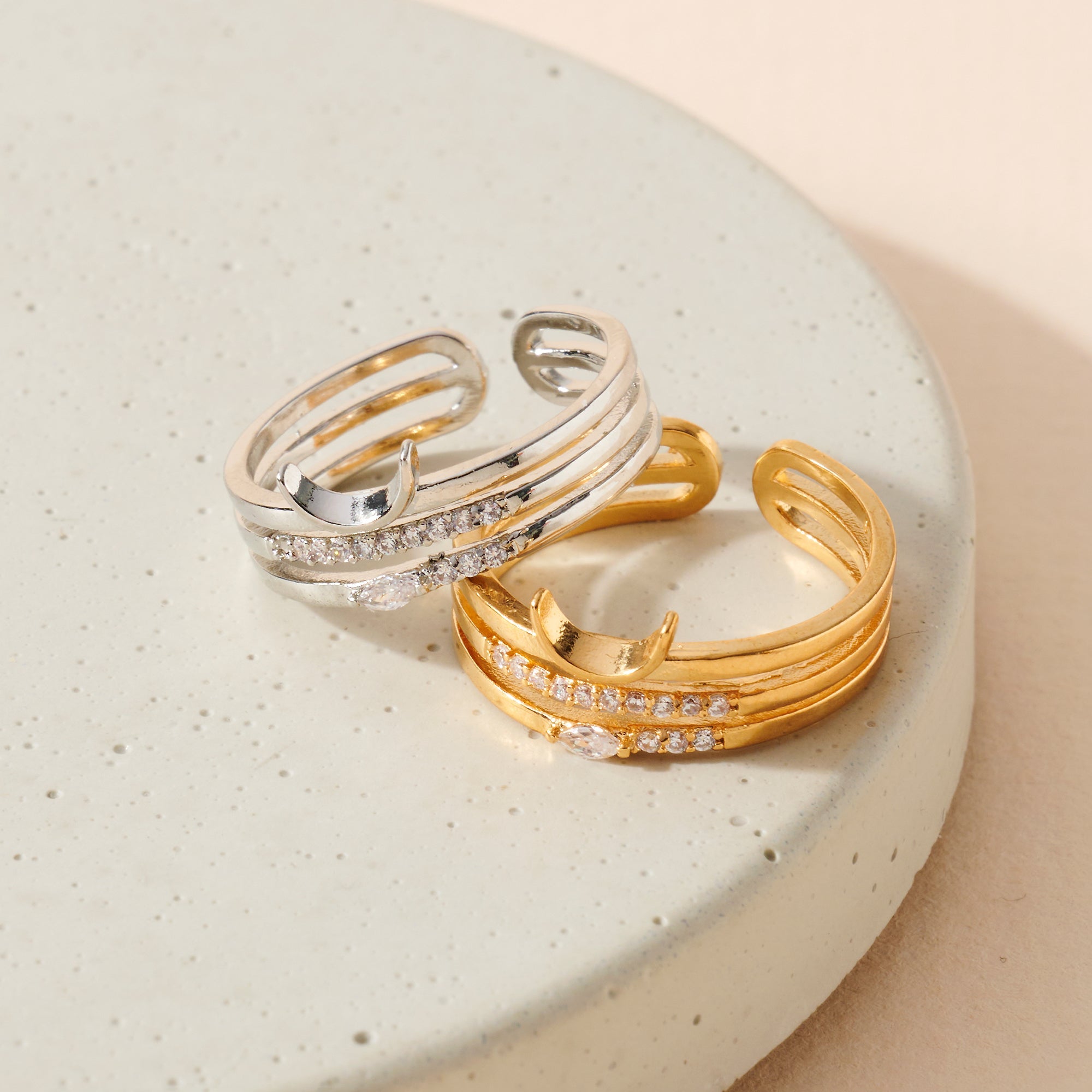 CZ Moon Layered Ring