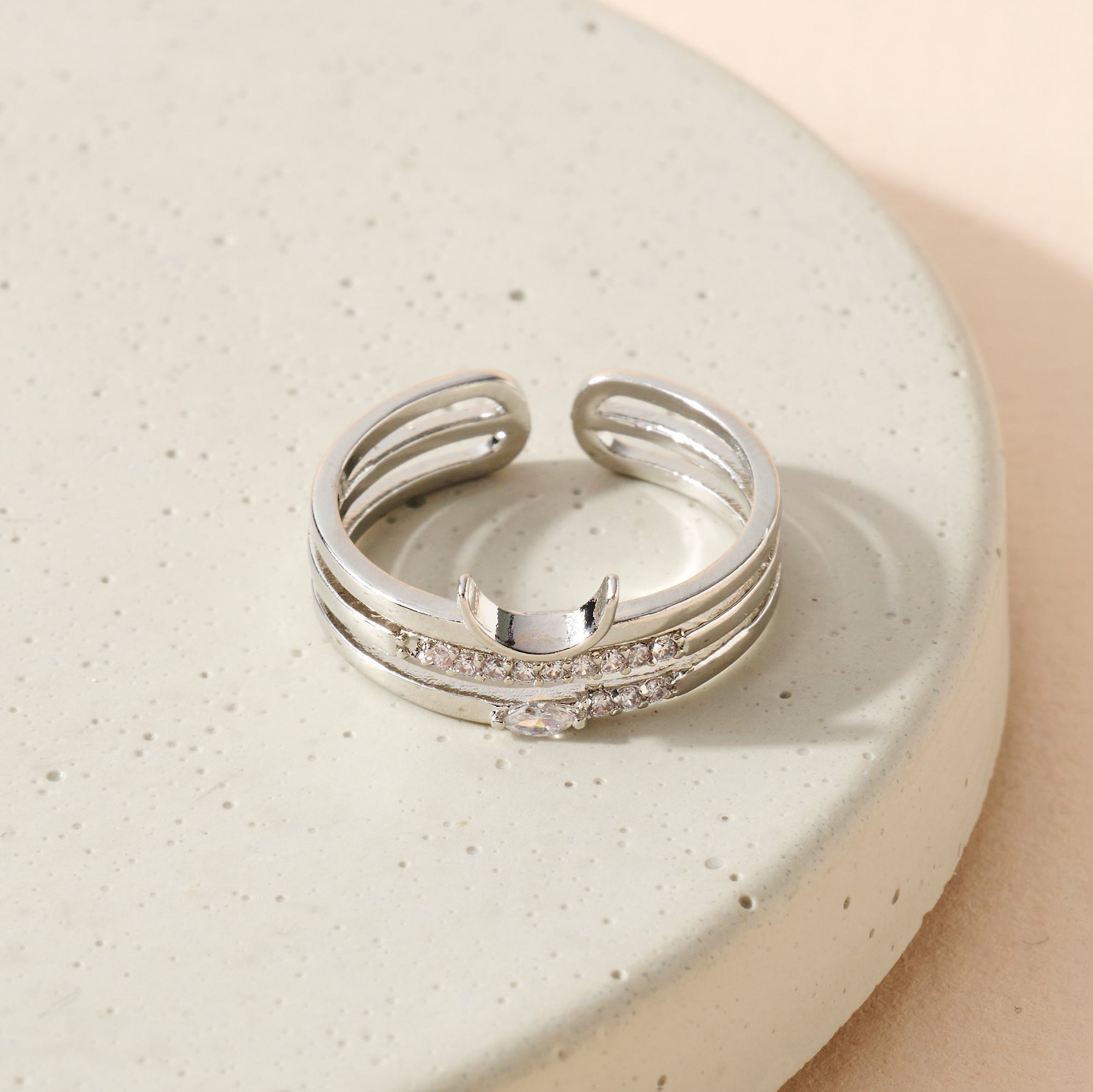CZ Moon Layered Ring