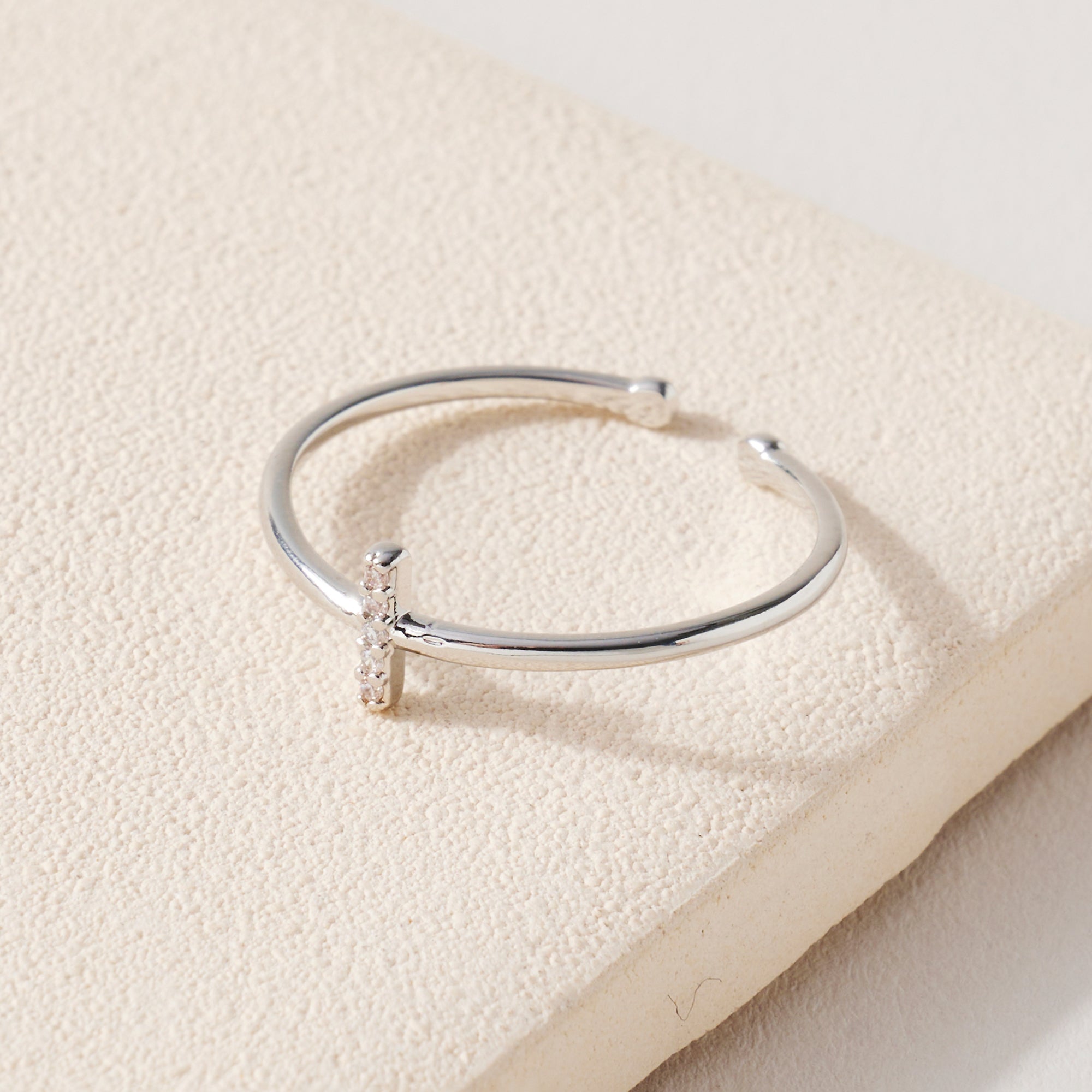 Cross CZ Open Ring