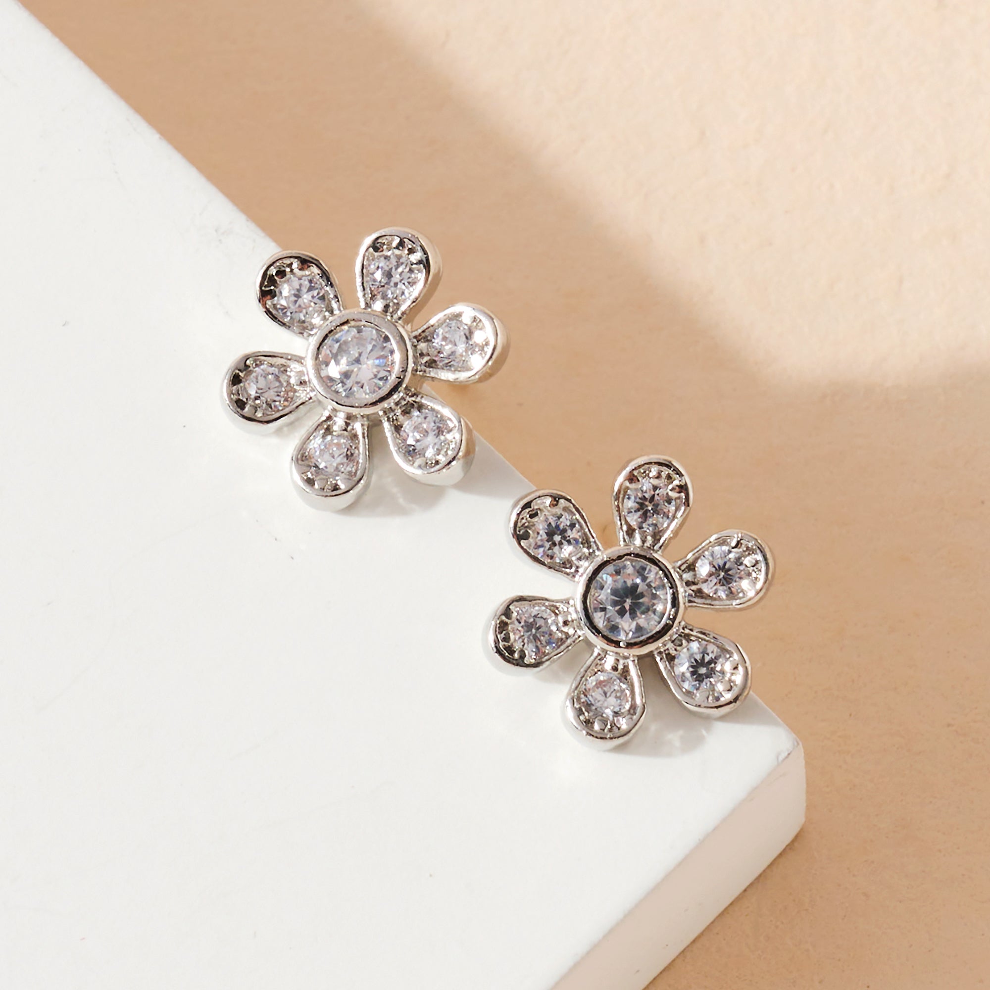 Flower CZ Stud Earrings