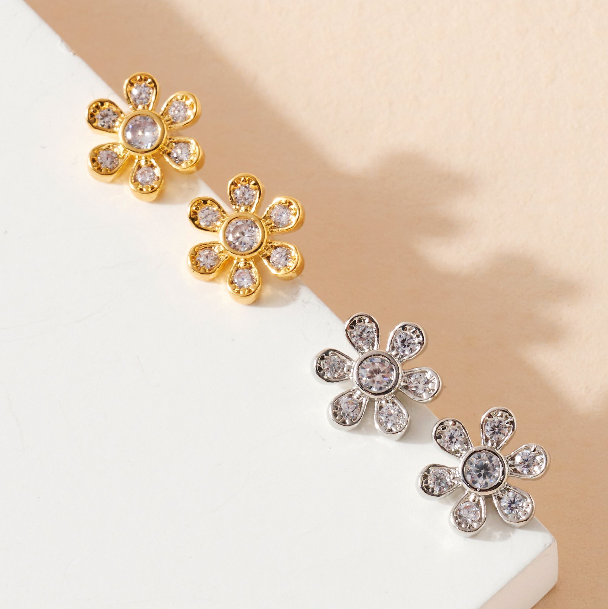 Flower CZ Stud Earrings