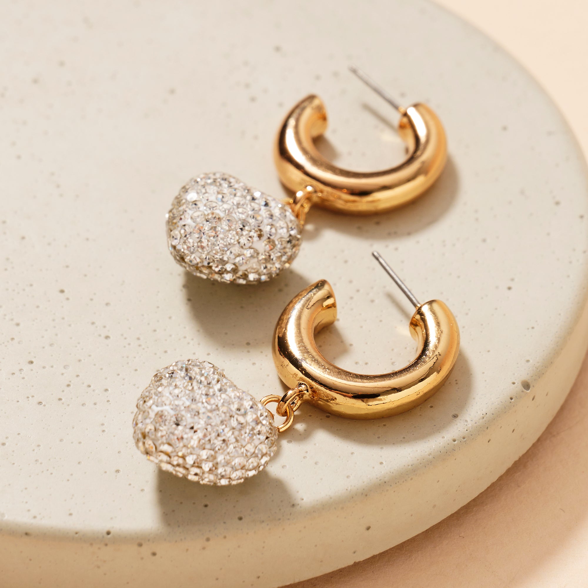 Rhinestone Heart Open Hoop Earrings