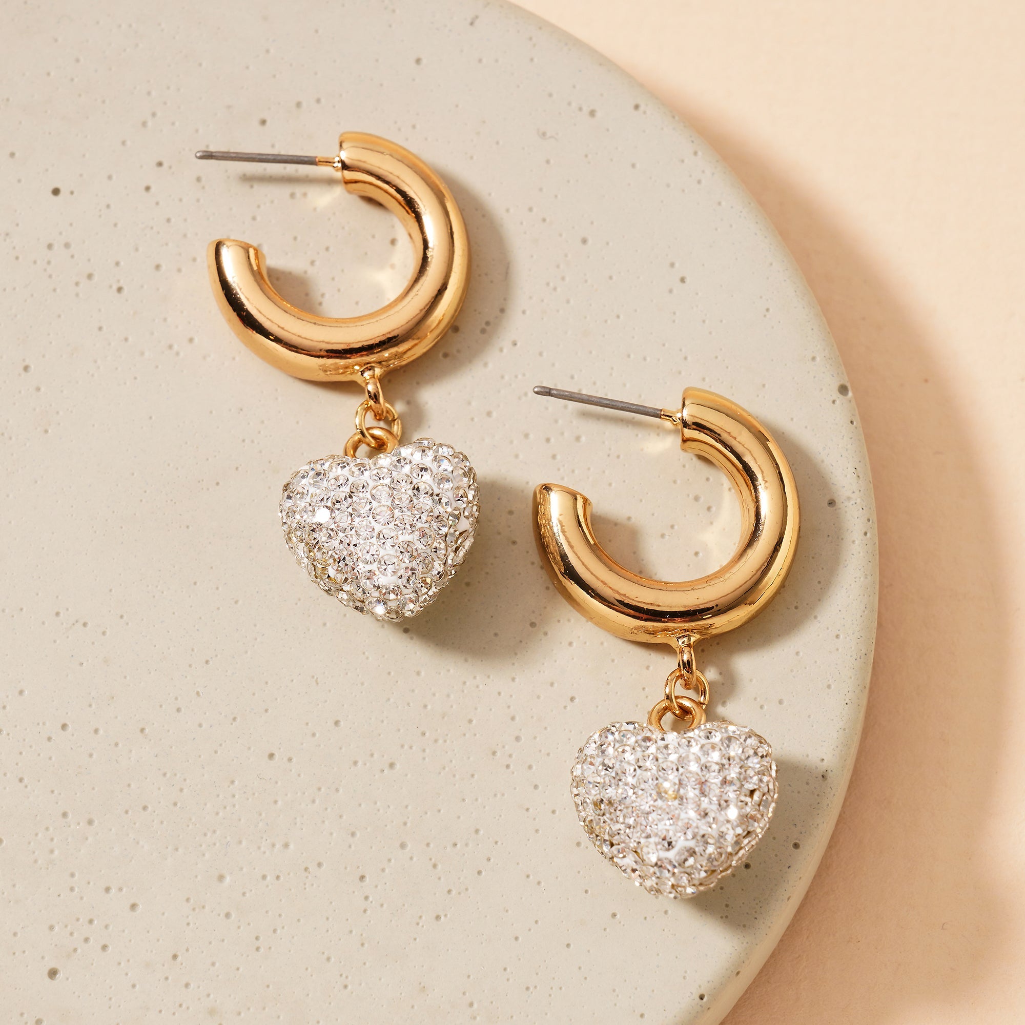 Rhinestone Heart Open Hoop Earrings