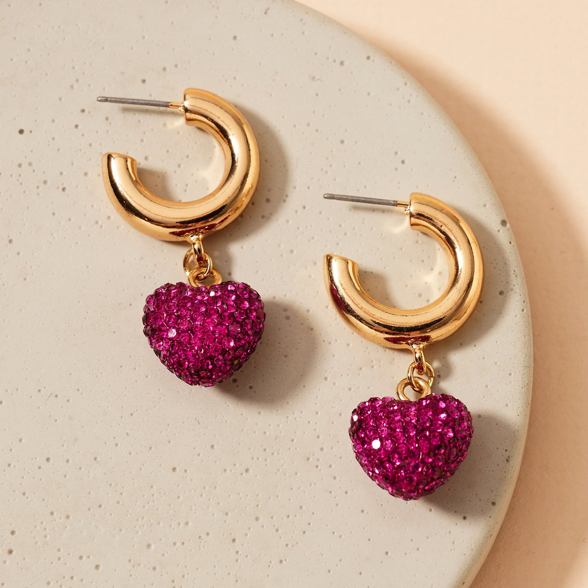 Rhinestone Heart Open Hoop Earrings