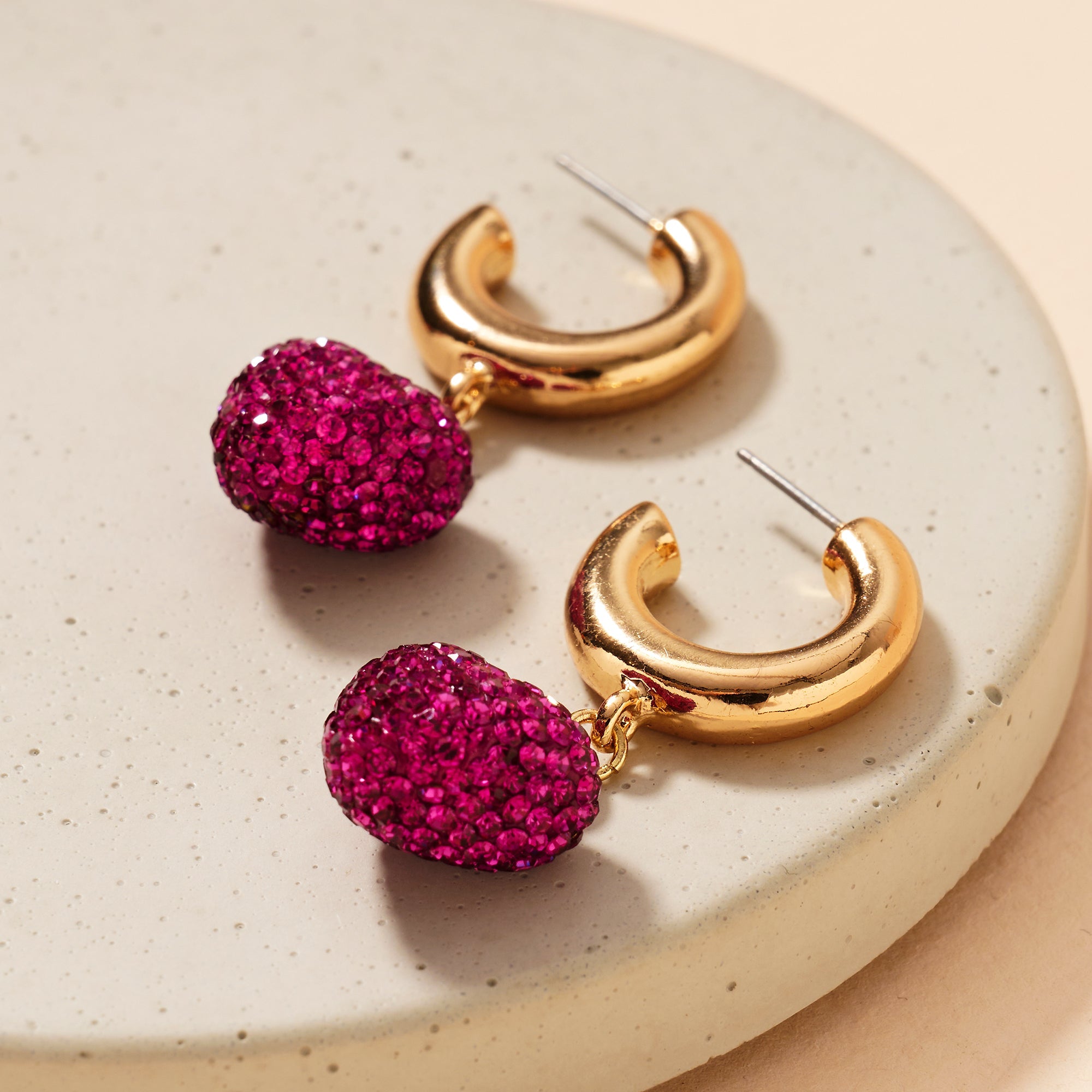 Rhinestone Heart Open Hoop Earrings