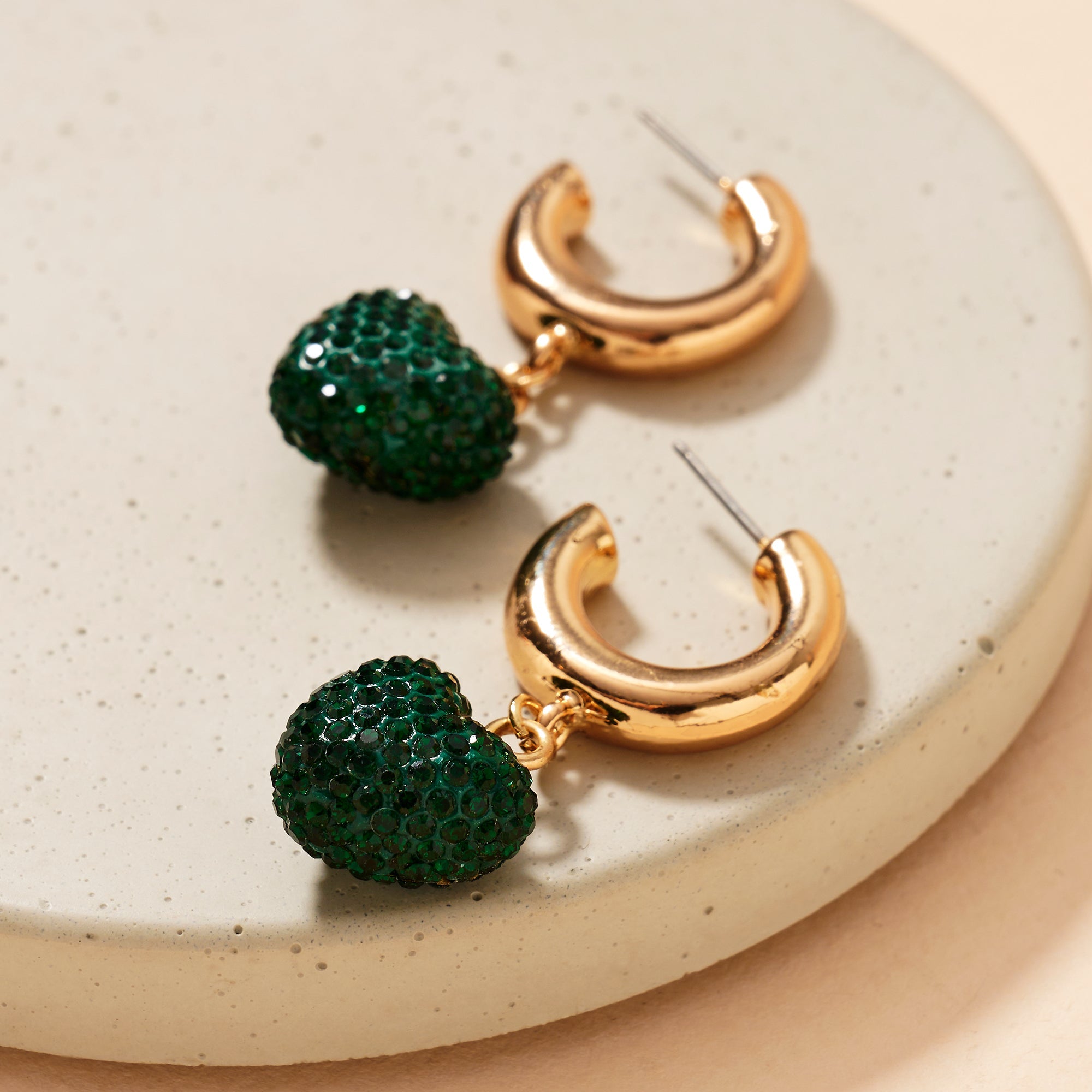 Rhinestone Heart Open Hoop Earrings