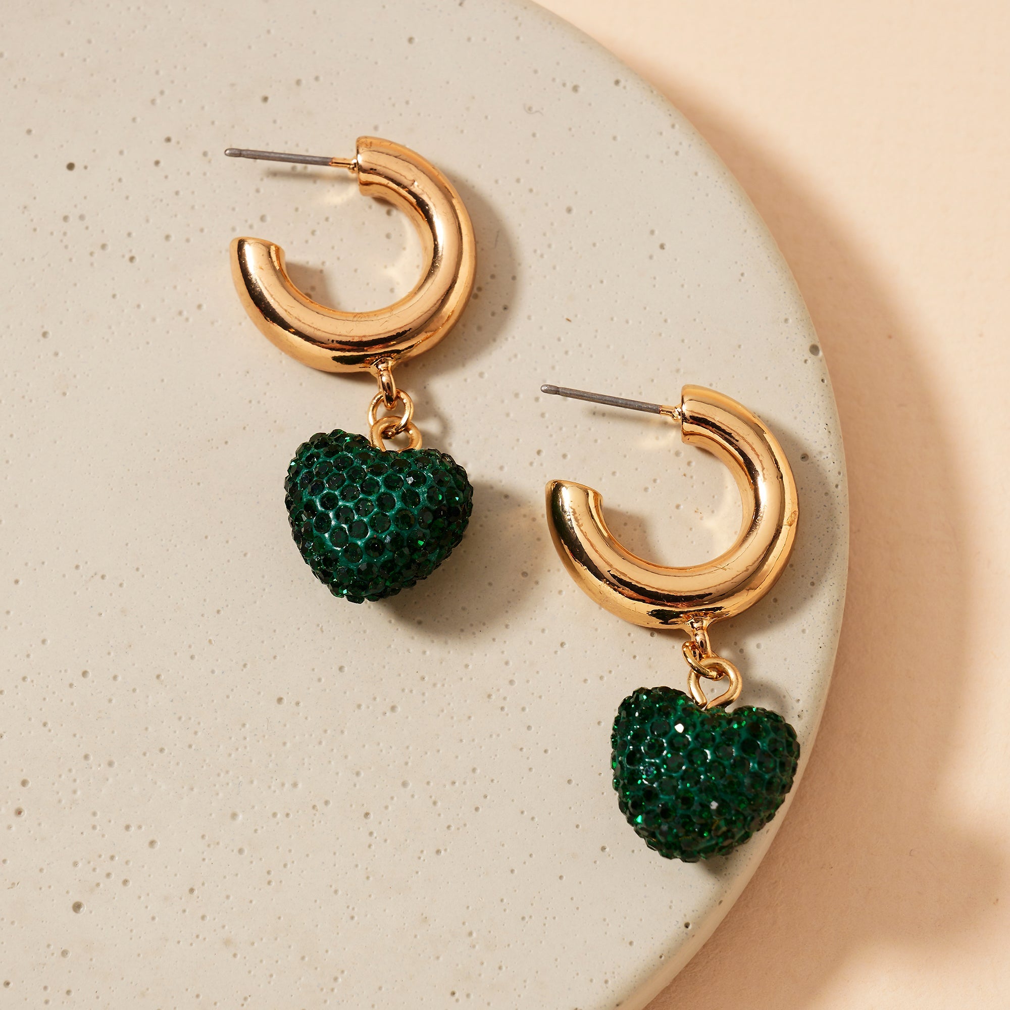 Rhinestone Heart Open Hoop Earrings