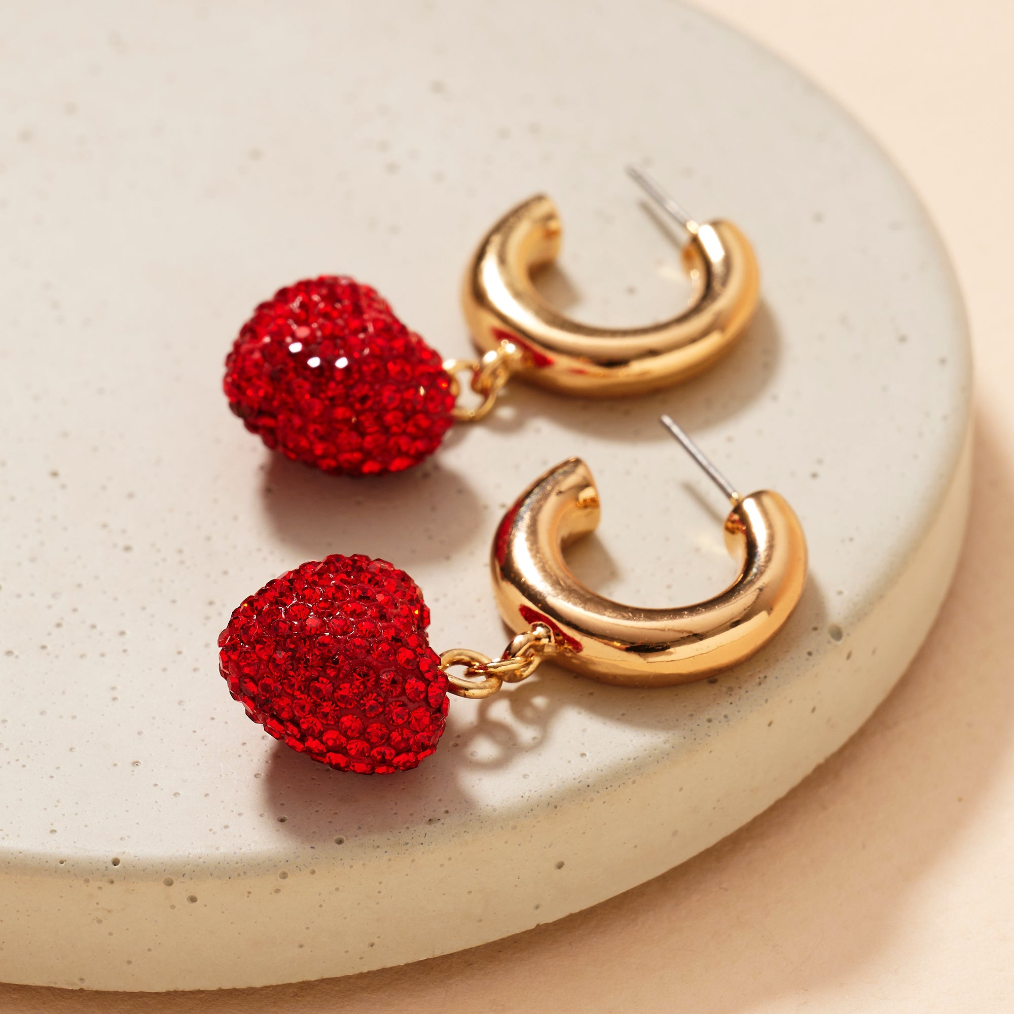 Rhinestone Heart Open Hoop Earrings