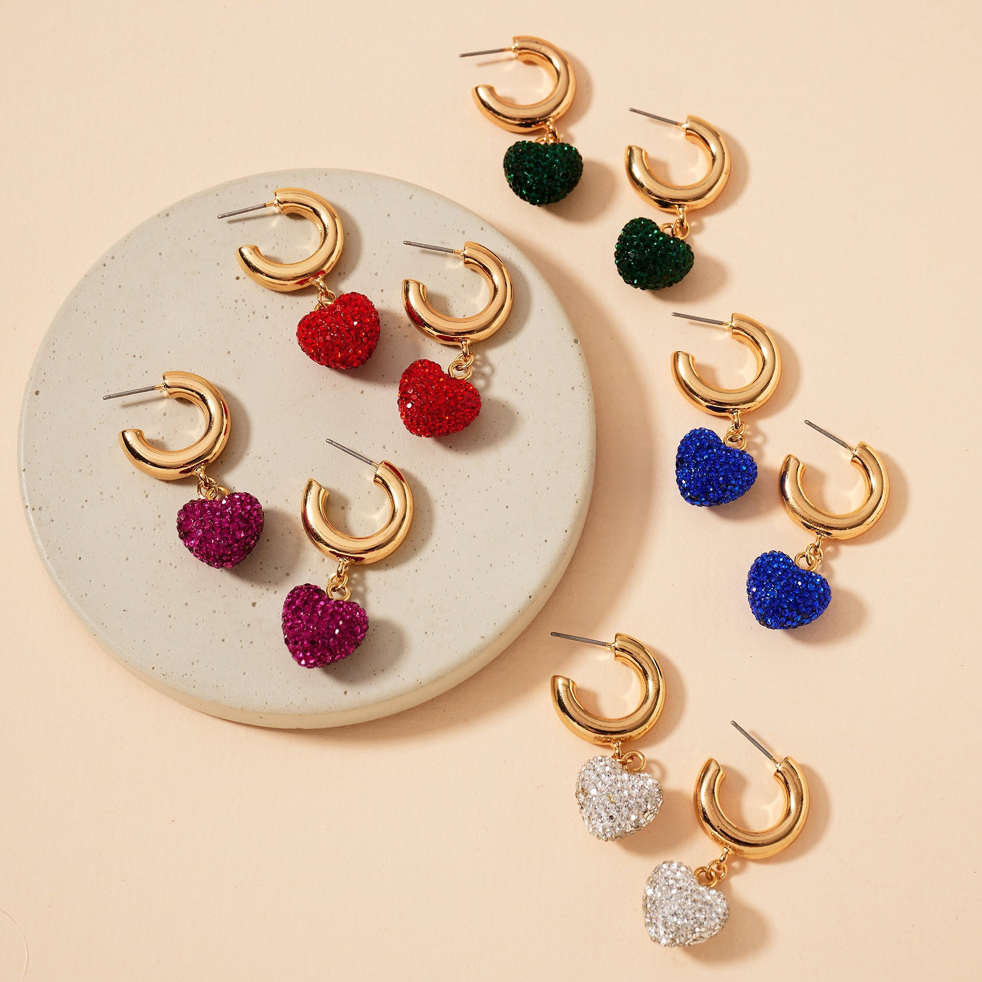 Rhinestone Heart Open Hoop Earrings