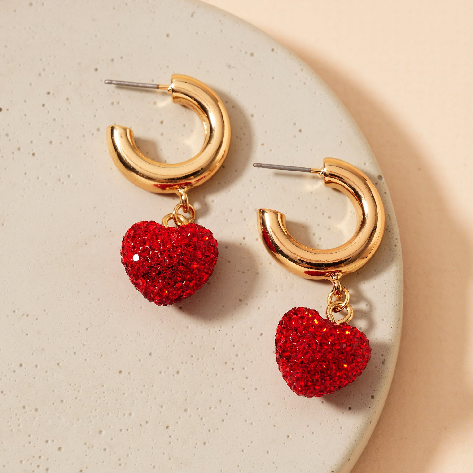 Rhinestone Heart Open Hoop Earrings