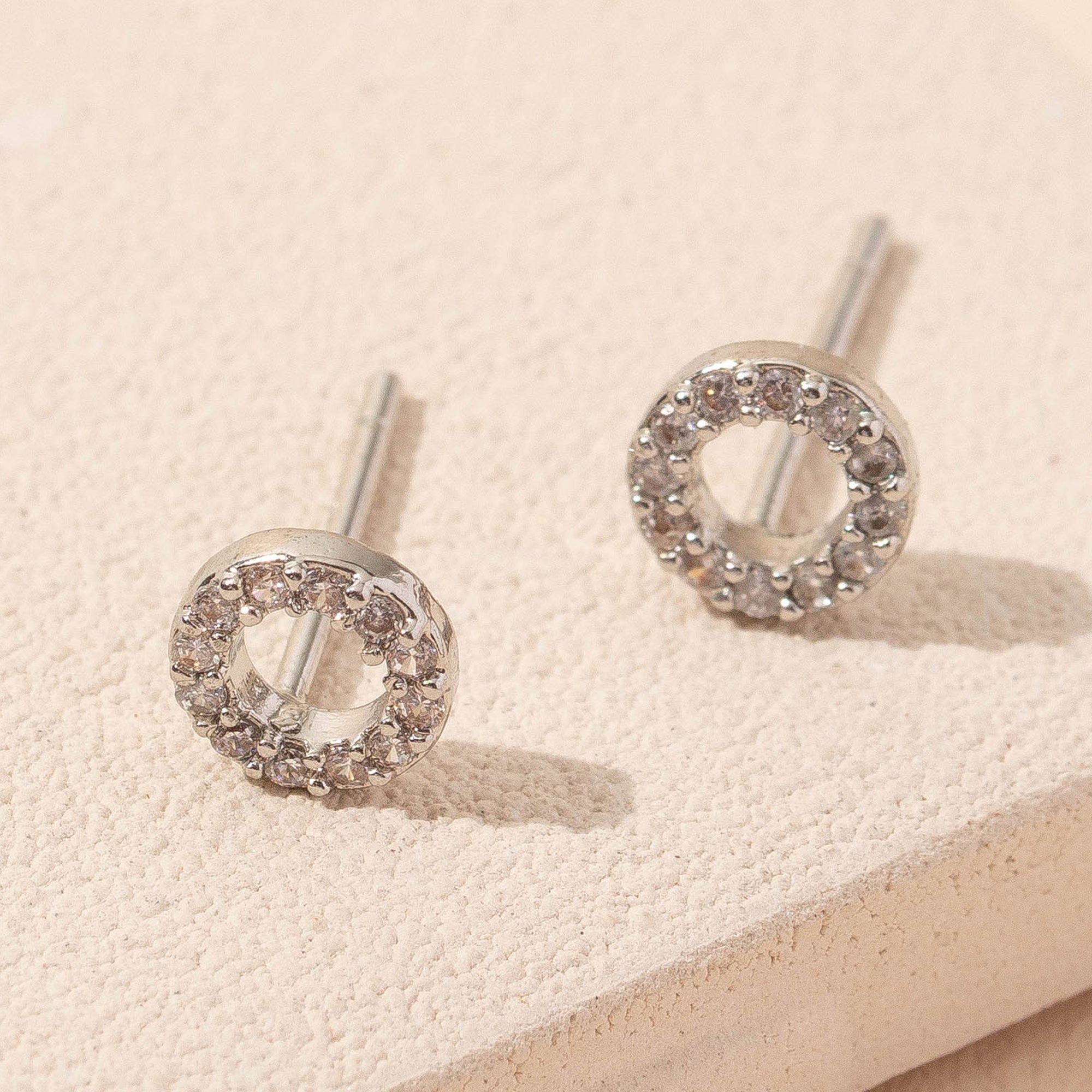 Circle CZ Stud Earrings