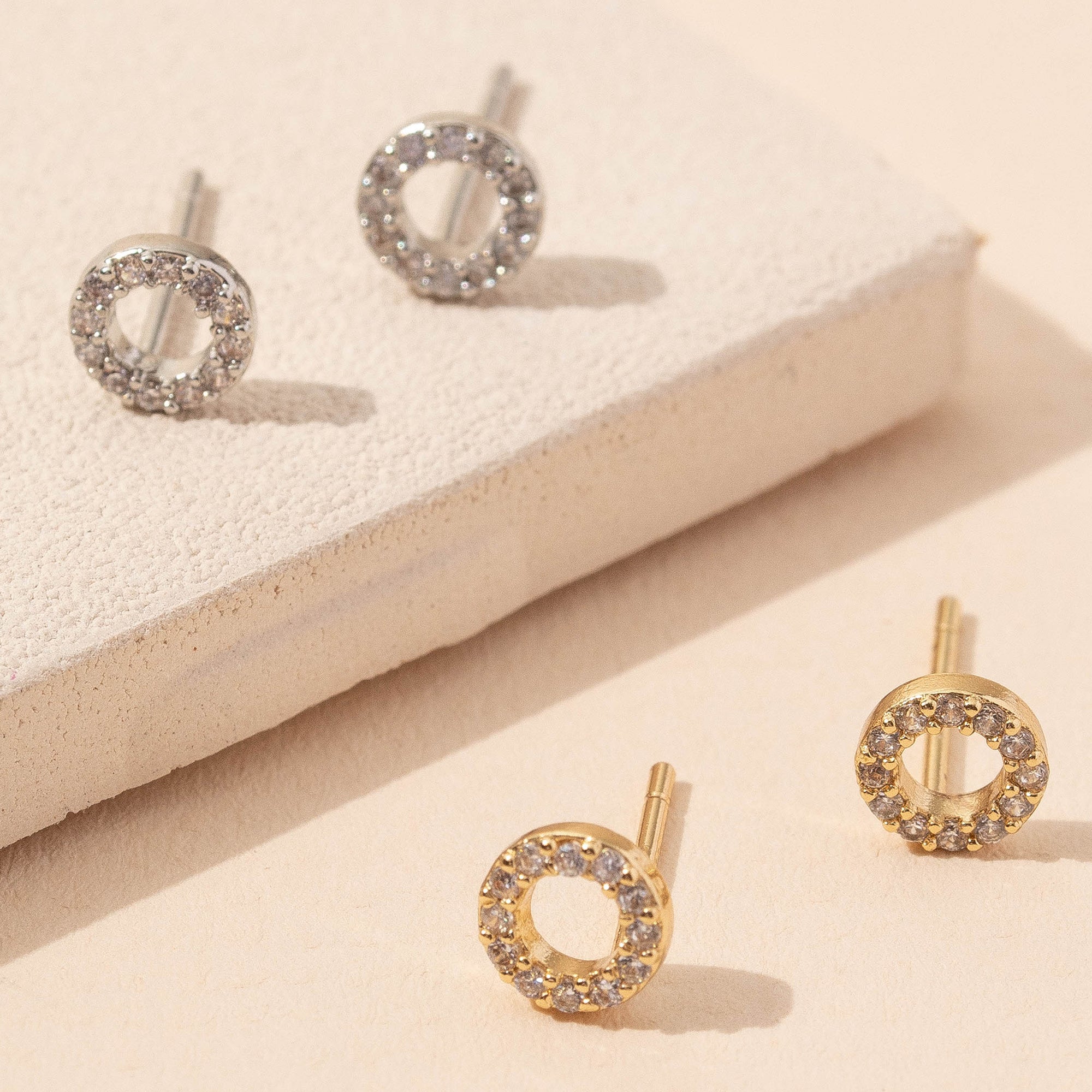 Circle CZ Stud Earrings