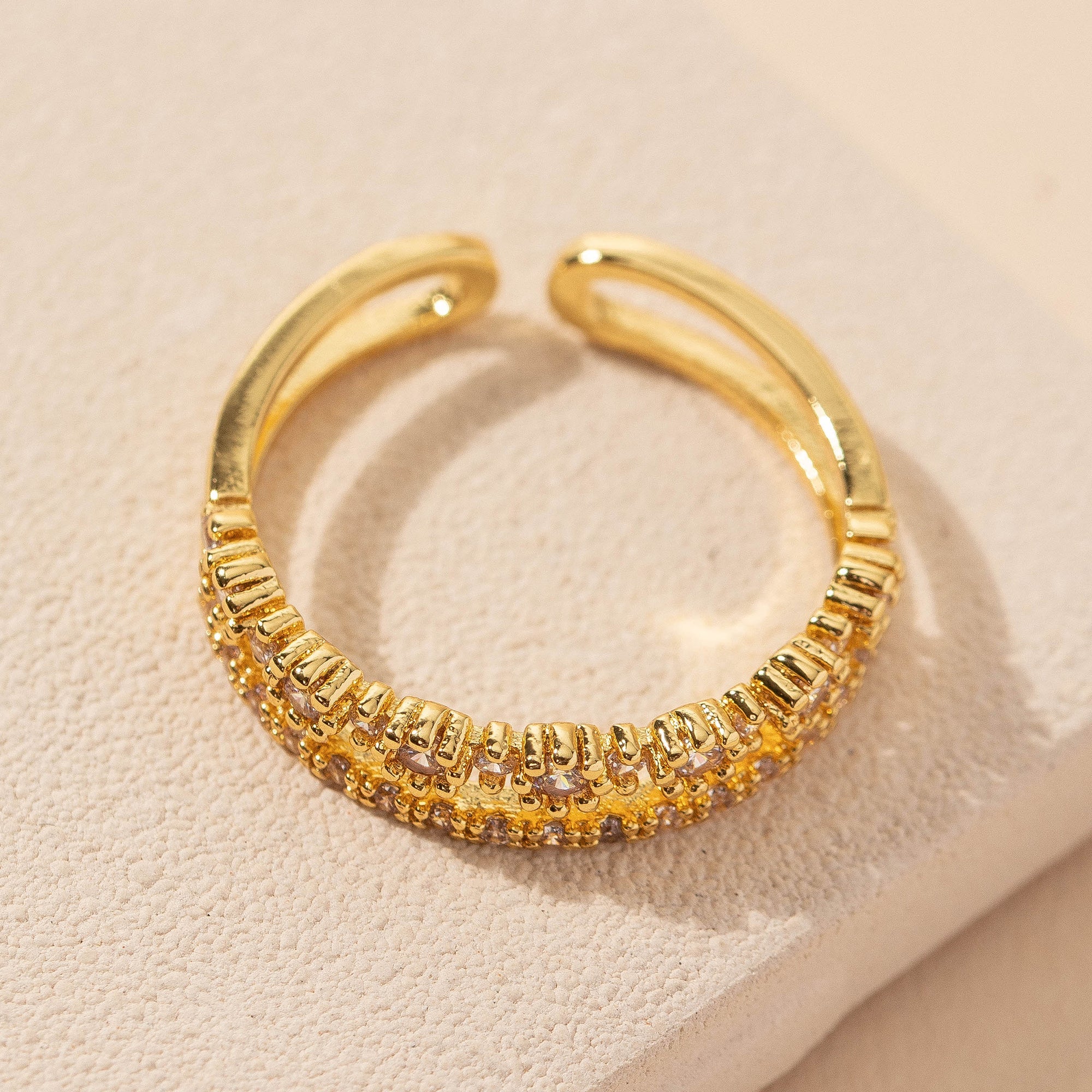 Double Floral Open CZ Ring