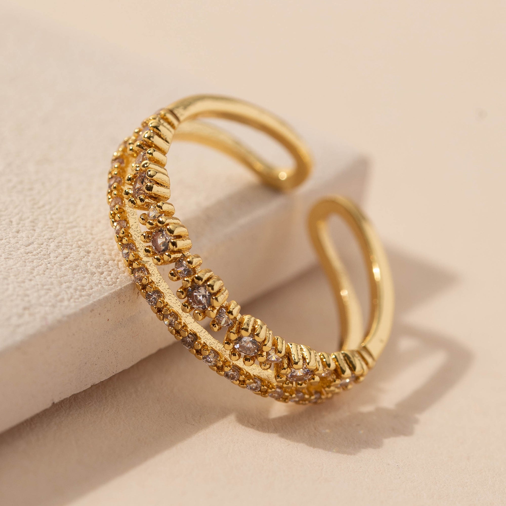 Double Floral Open CZ Ring