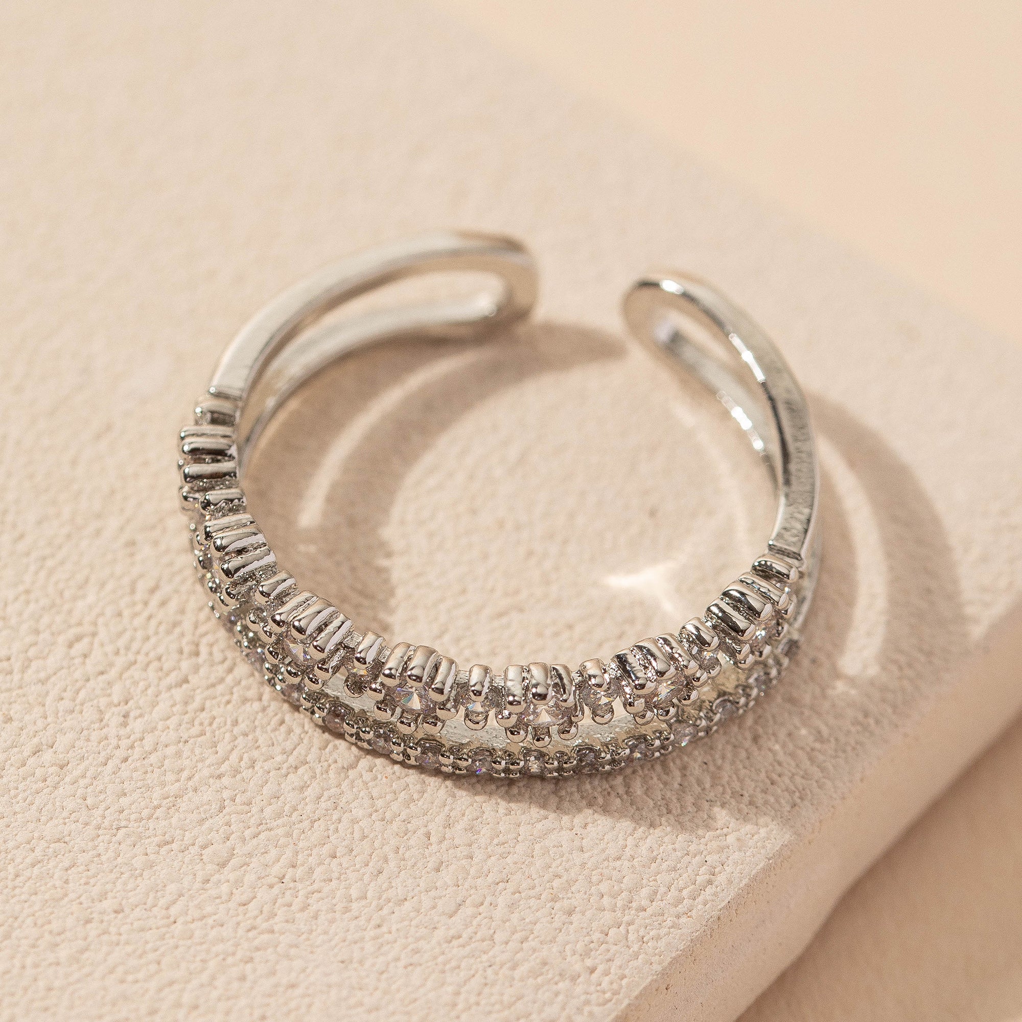 Double Floral Open CZ Ring